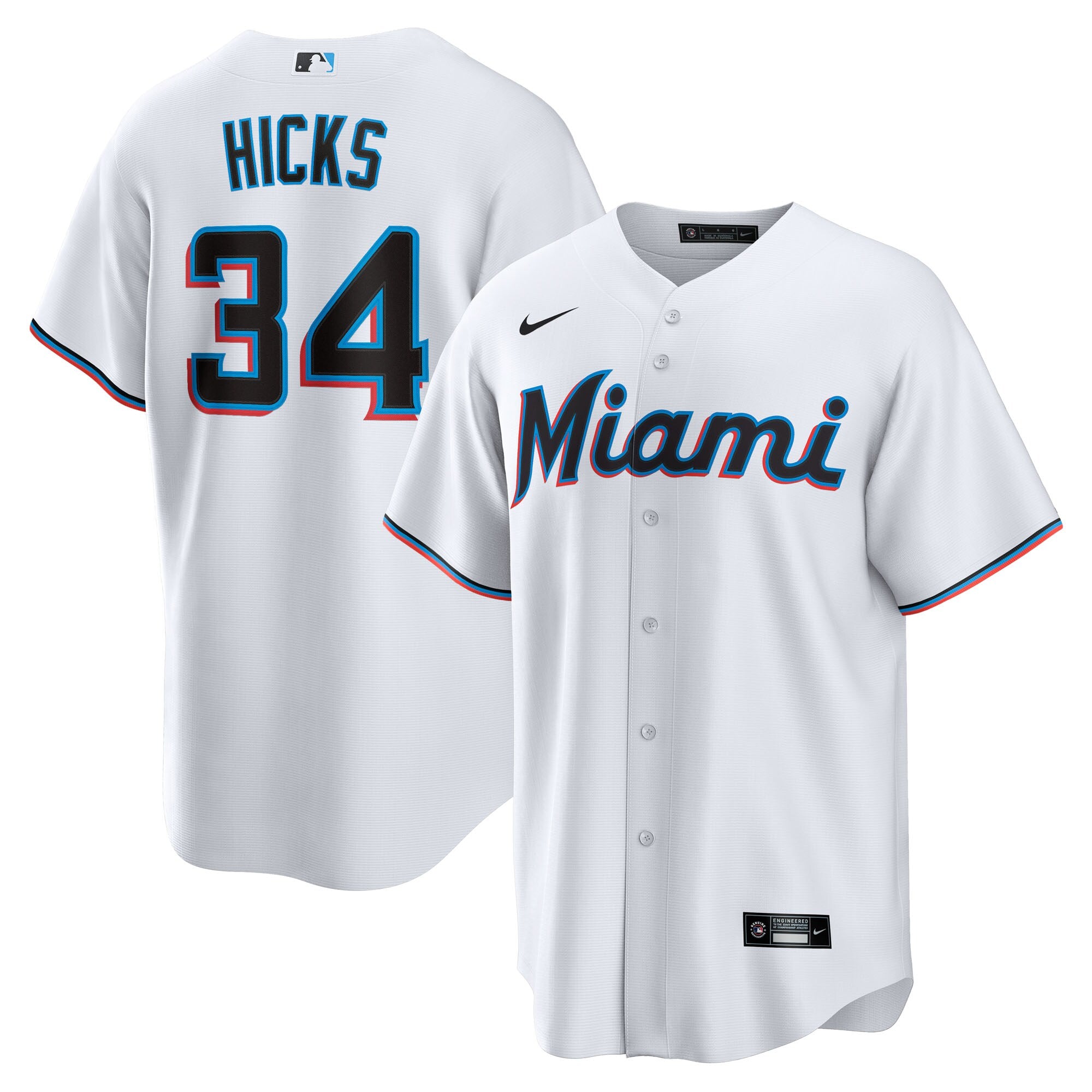 Liam Hicks Miami Marlins Home Replica Jersey - White | Stitched Baseball Jersey TJS1454
