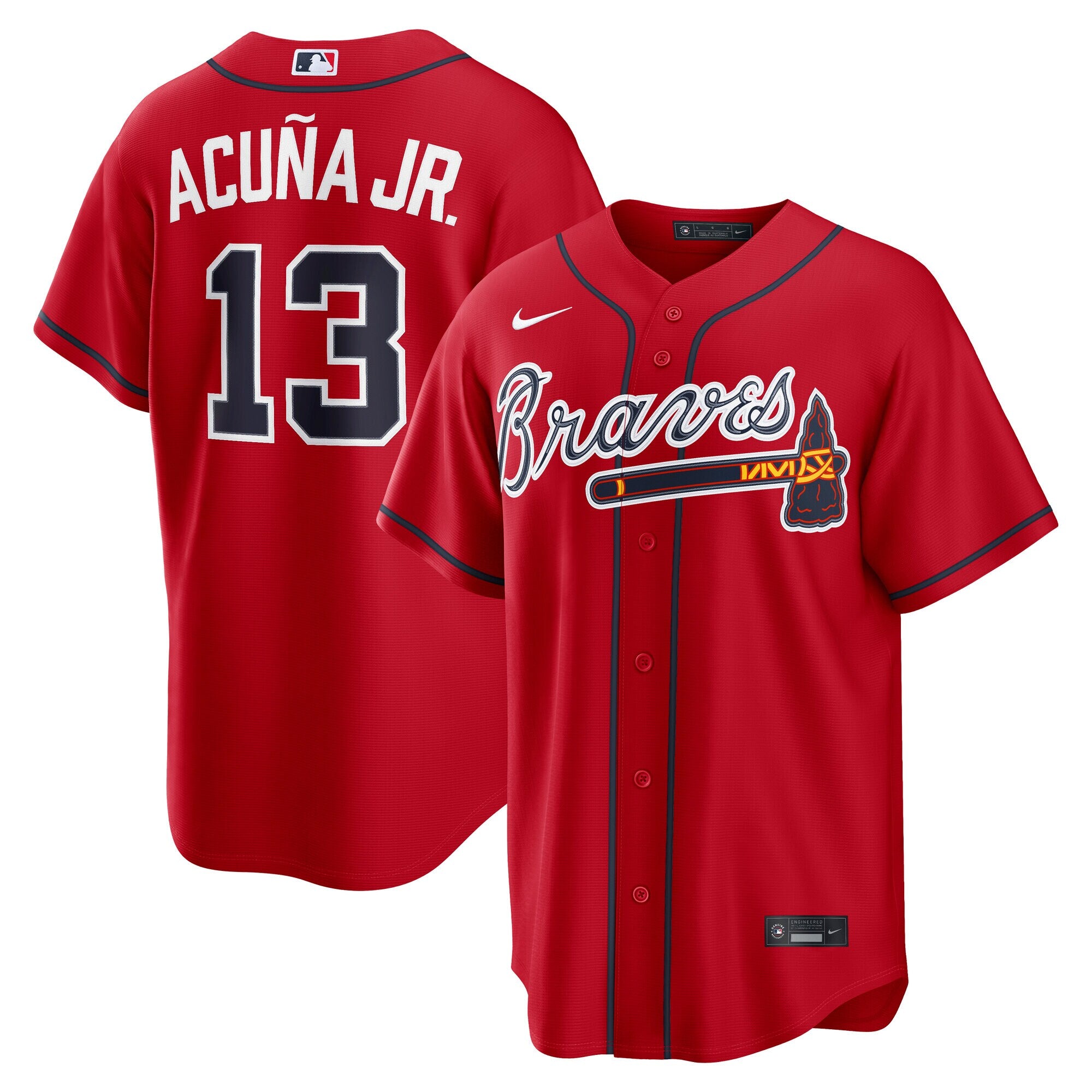 Ronald Acu�a Jr. Atlanta Braves Alternate 2 Replica Jersey - Red | Stitched Baseball Jersey TJS1545