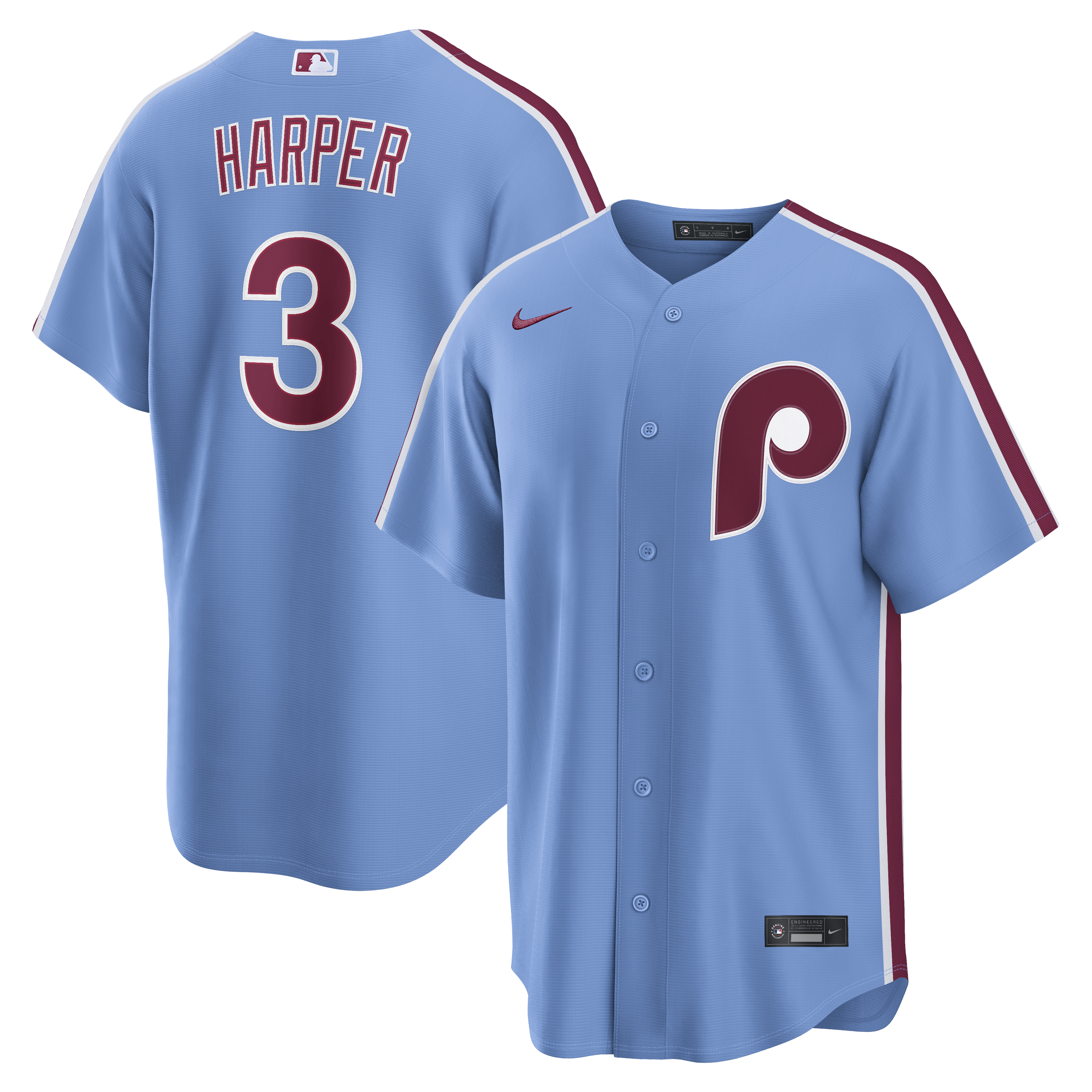 Bryce Harper Philadelphia Phillies Alternate Replica Jersey - Light Blue | Stitched Baseball Jersey TJS1574