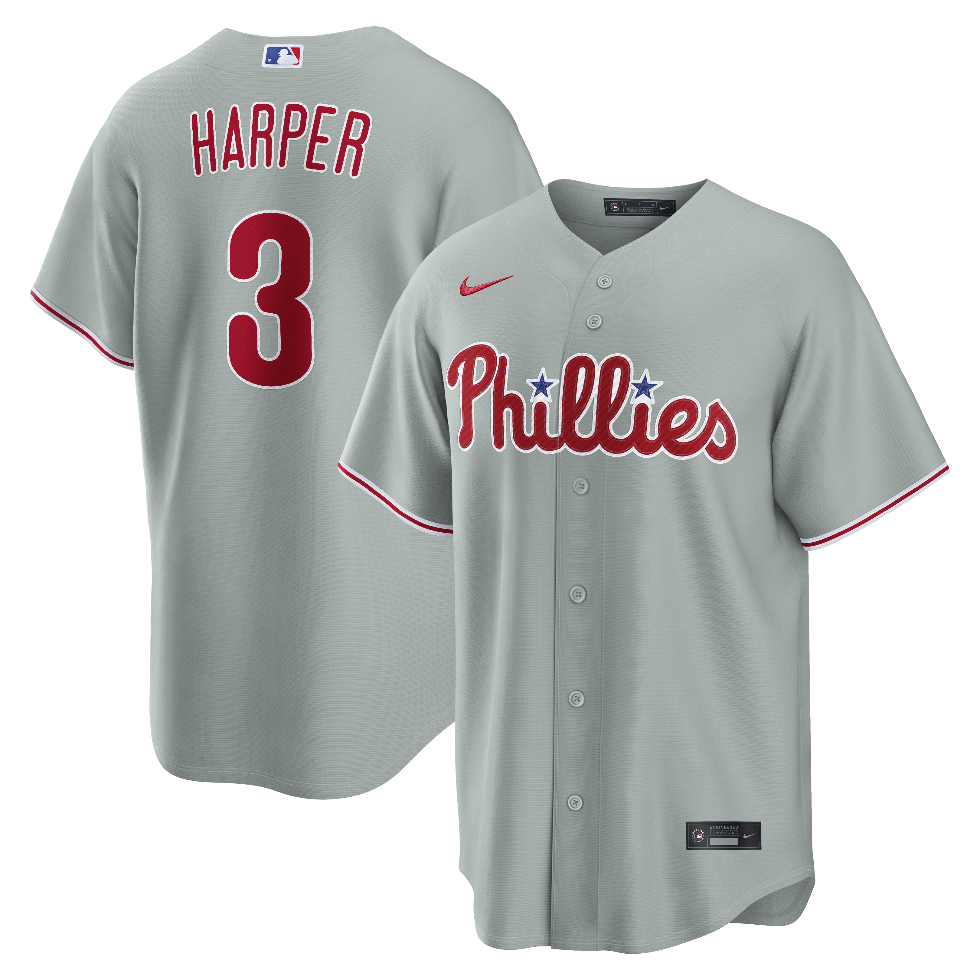 Bryce Harper Philadelphia Phillies Road Replica Jersey - Gray | Stitched Baseball Jersey TJS1488