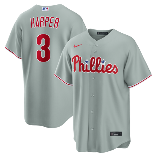 Bryce Harper Philadelphia Phillies Road Replica Jersey - Gray | Stitched Baseball Jersey TJS1488