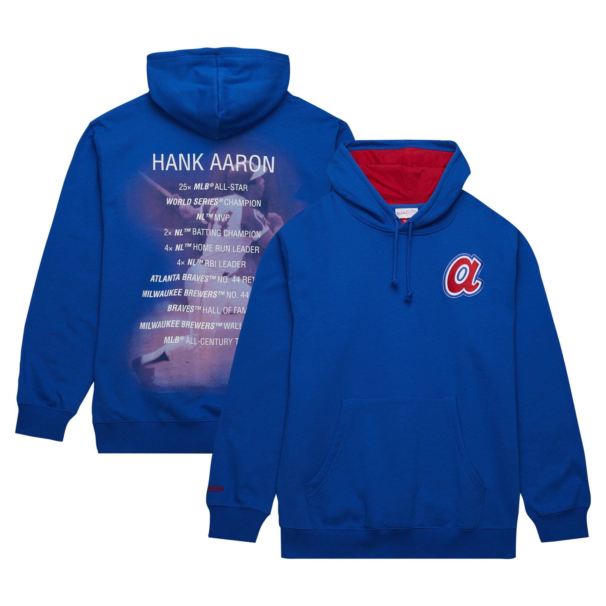 Hank Aaron Atlanta Braves M & N Vintage Logo Name & Number Pullover Hoodie - Royal | Stitched Baseball Jersey TJS1736