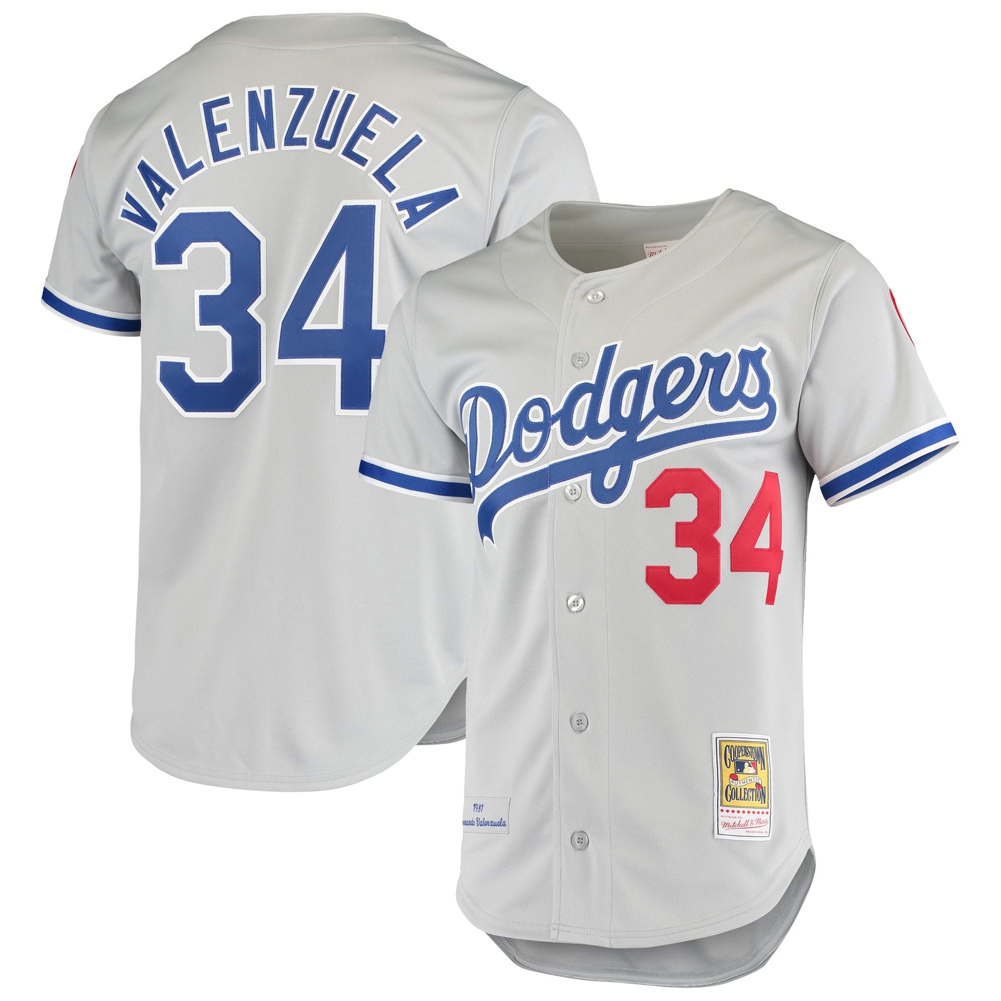 Fernando Valenzuela Los Angeles Dodgers M & N Road 1981 Cooperstown Collection Jersey - Gray | Stitched Baseball Jersey TJS1637