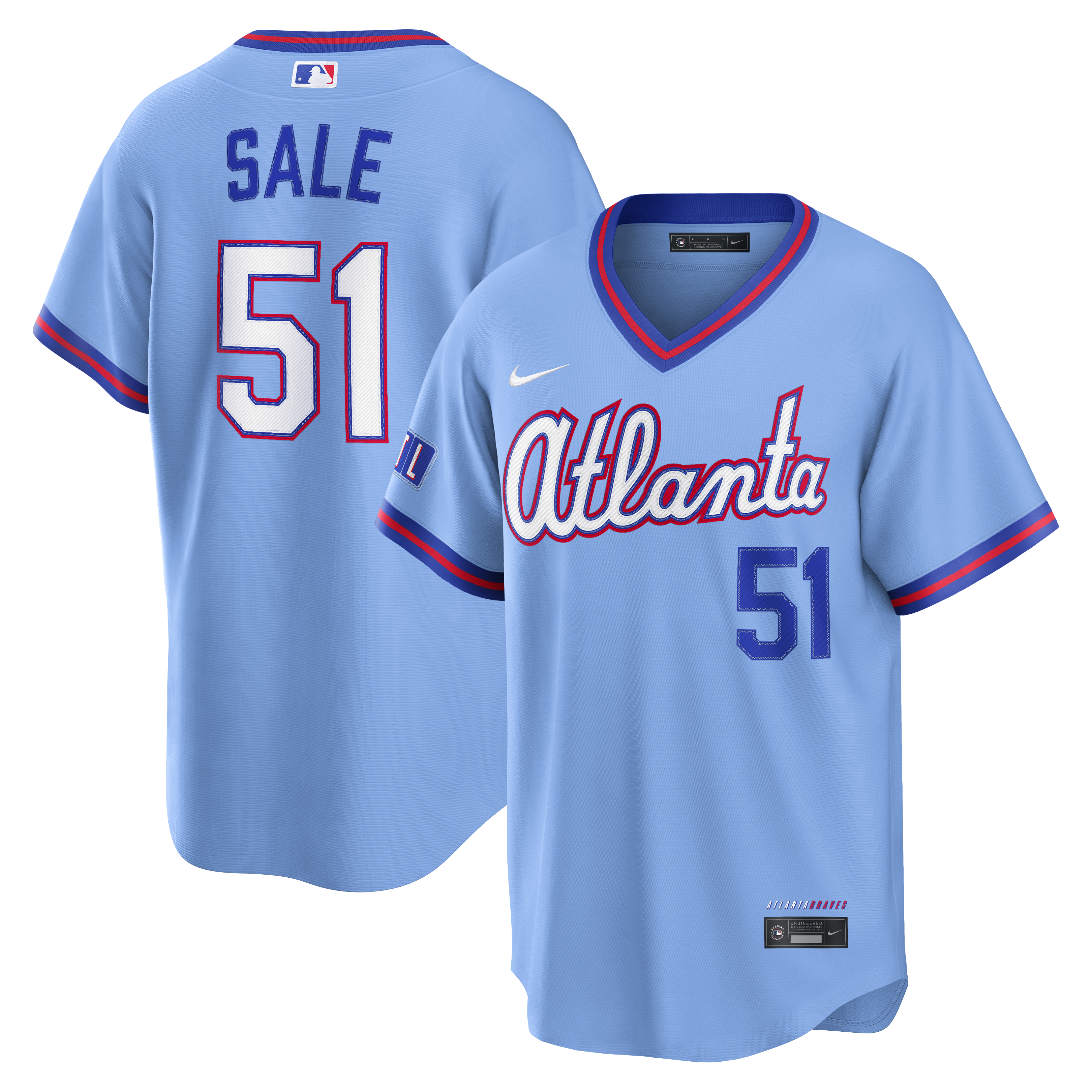 Chris Sale Atlanta Braves 2026 City Connect Stadium Jersey - Powder Blue | Stitched Baseball Jersey TJS1657