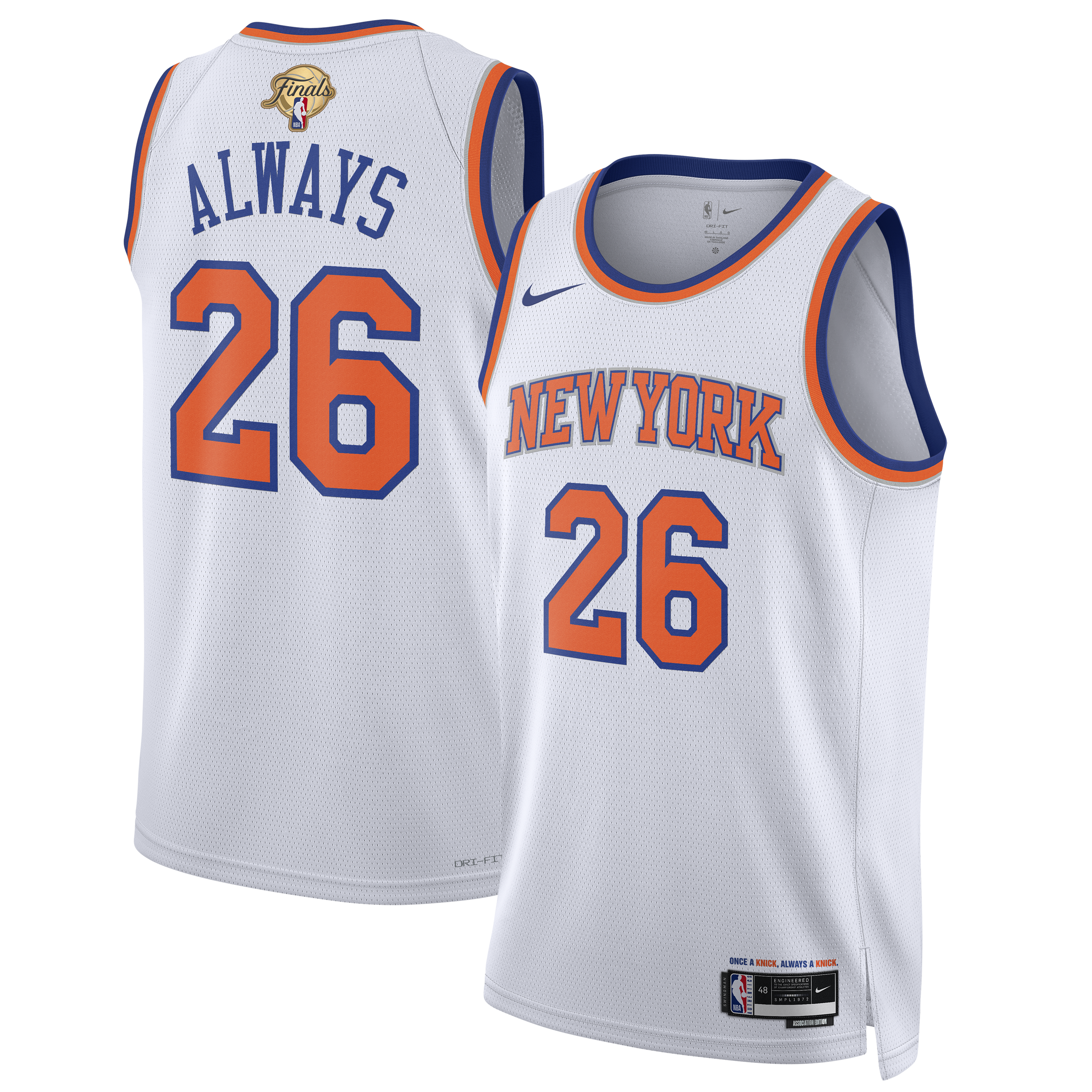 New York Knicks Unisex 2026 Finals Champions Always 26 Swingman Jersey - White - Association Edition Basketball TJS0004