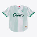 Boston Celtics M & N Head Coach Pinstripe Mesh Full-Button Baseball Jersey - White Basketball TJS0087