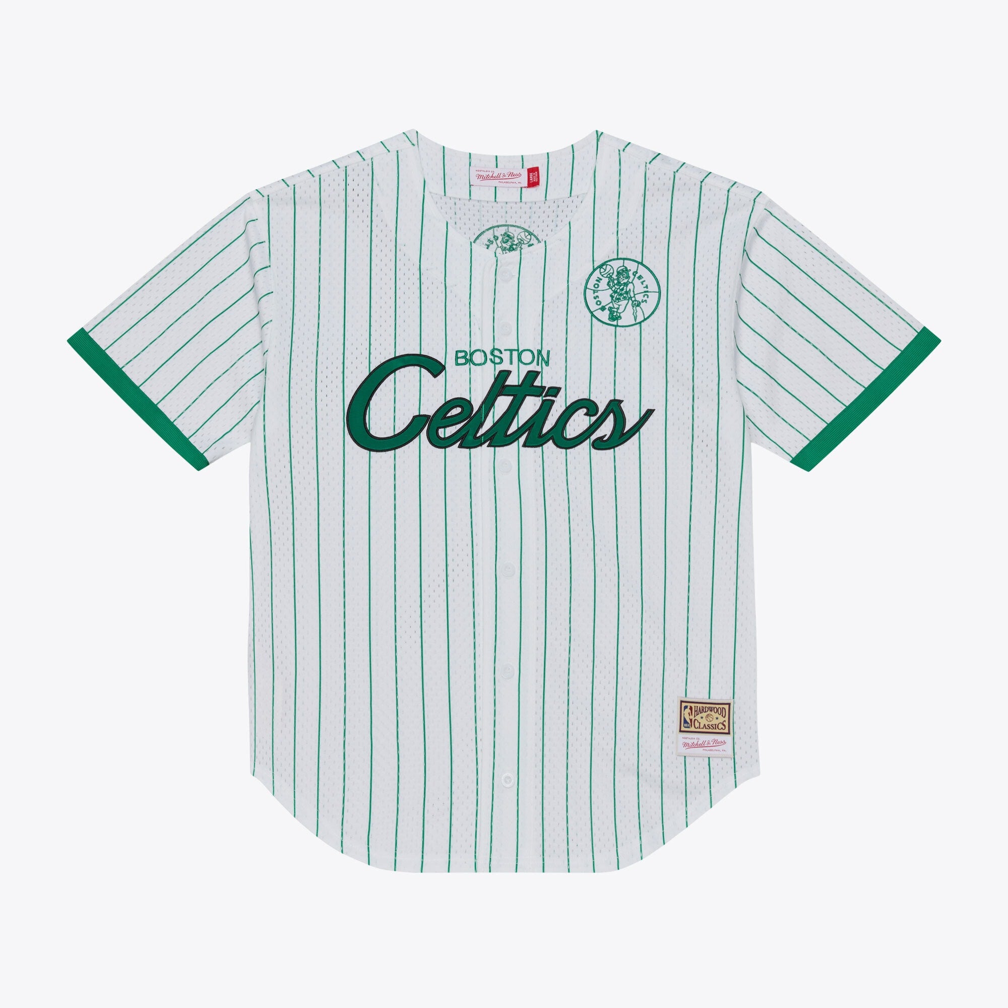 Boston Celtics M & N Head Coach Pinstripe Mesh Full-Button Baseball Jersey - White Basketball TJS0087
