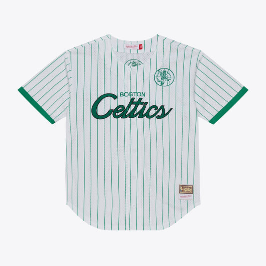 Boston Celtics M & N Head Coach Pinstripe Mesh Full-Button Baseball Jersey - White Basketball TJS0087