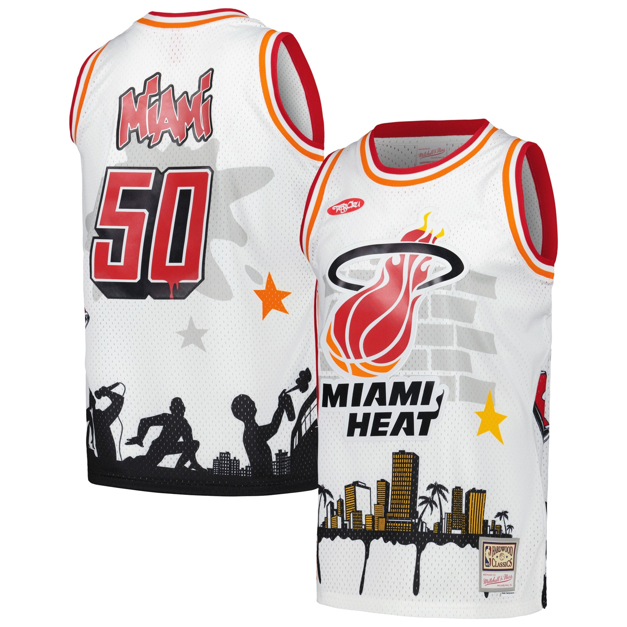 Miami Heat M & N x Tats Cru Hardwood Classics Fashion Jersey - White Basketball TJS0240