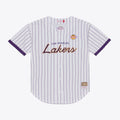 Los Angeles Lakers M & N Head Coach Pinstripe Mesh Full-Button Baseball Jersey - White Basketball TJS0121