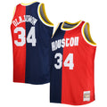 Hakeem Olajuwon Houston Rockets M & N Big & Tall Hardwood Classics 1993/94 Split Swingman Jersey - Navy/Red Basketball TJS0267