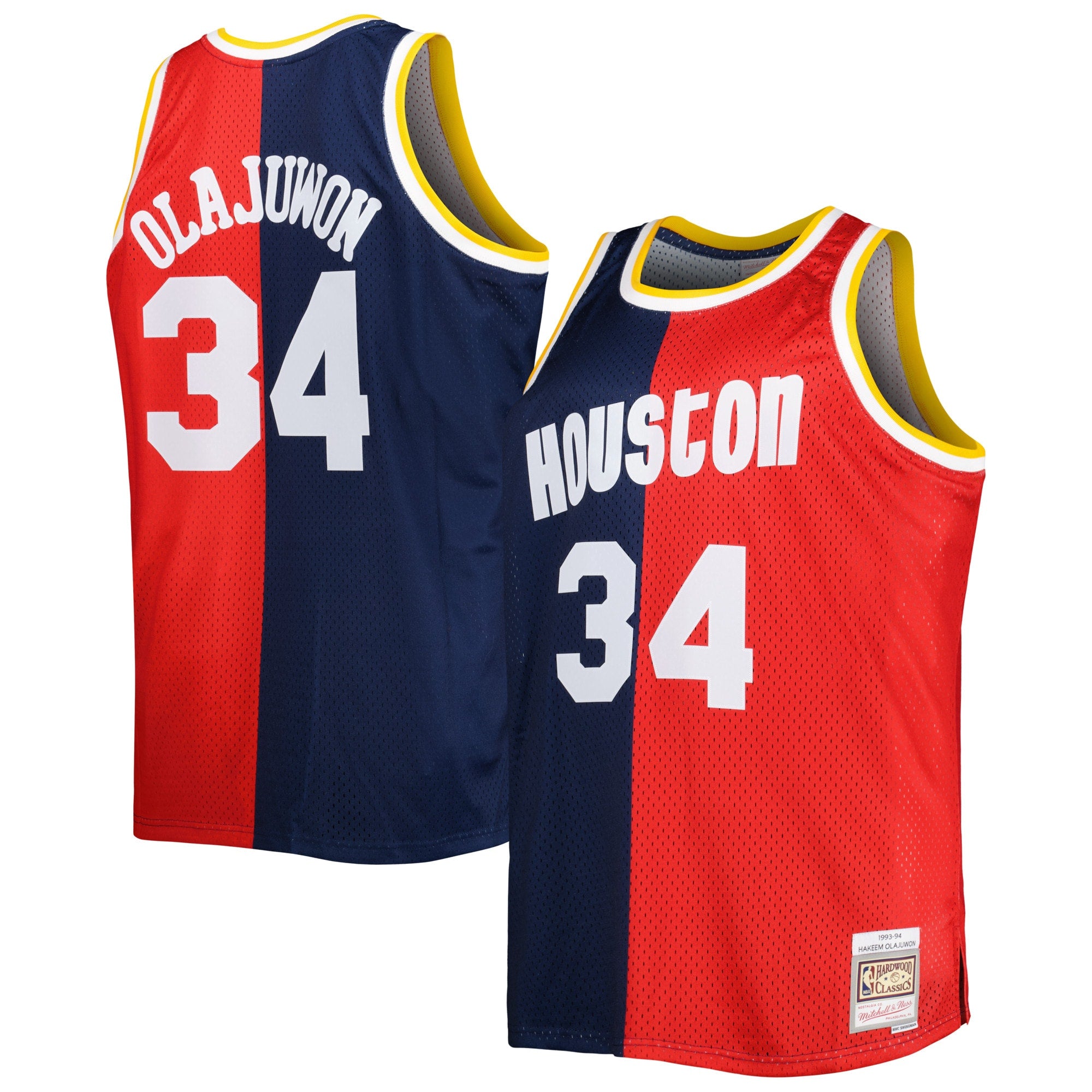 Hakeem Olajuwon Houston Rockets M & N Big & Tall Hardwood Classics 1993/94 Split Swingman Jersey - Navy/Red Basketball TJS0267