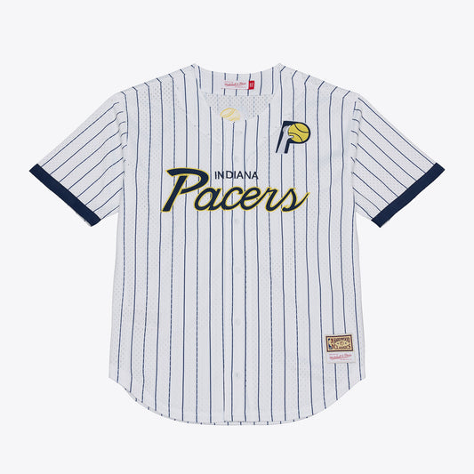 Indiana Pacers M & N Head Coach Pinstripe Mesh Full-Button Baseball Jersey - White Basketball TJS0125