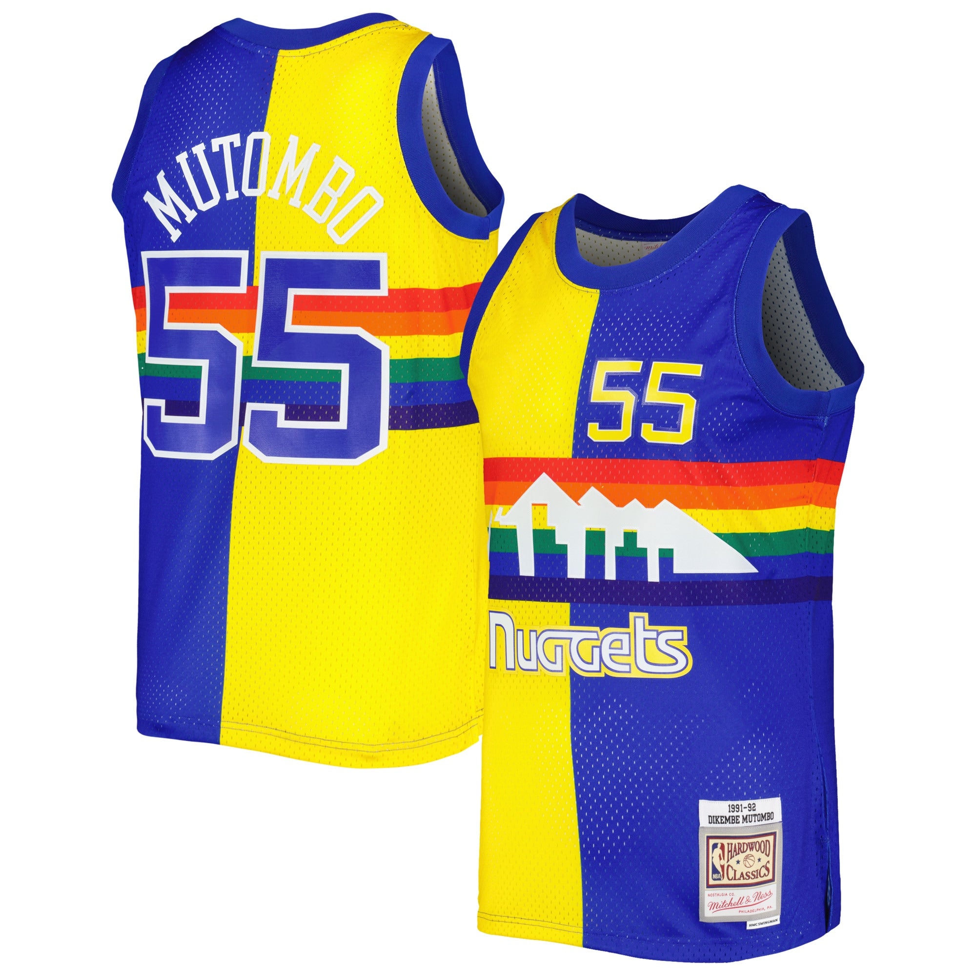 Dikembe Mutombo Denver Nuggets M & N Hardwood Classics 1991/92 Split Swingman Jersey - Royal/Gold Basketball TJS0110