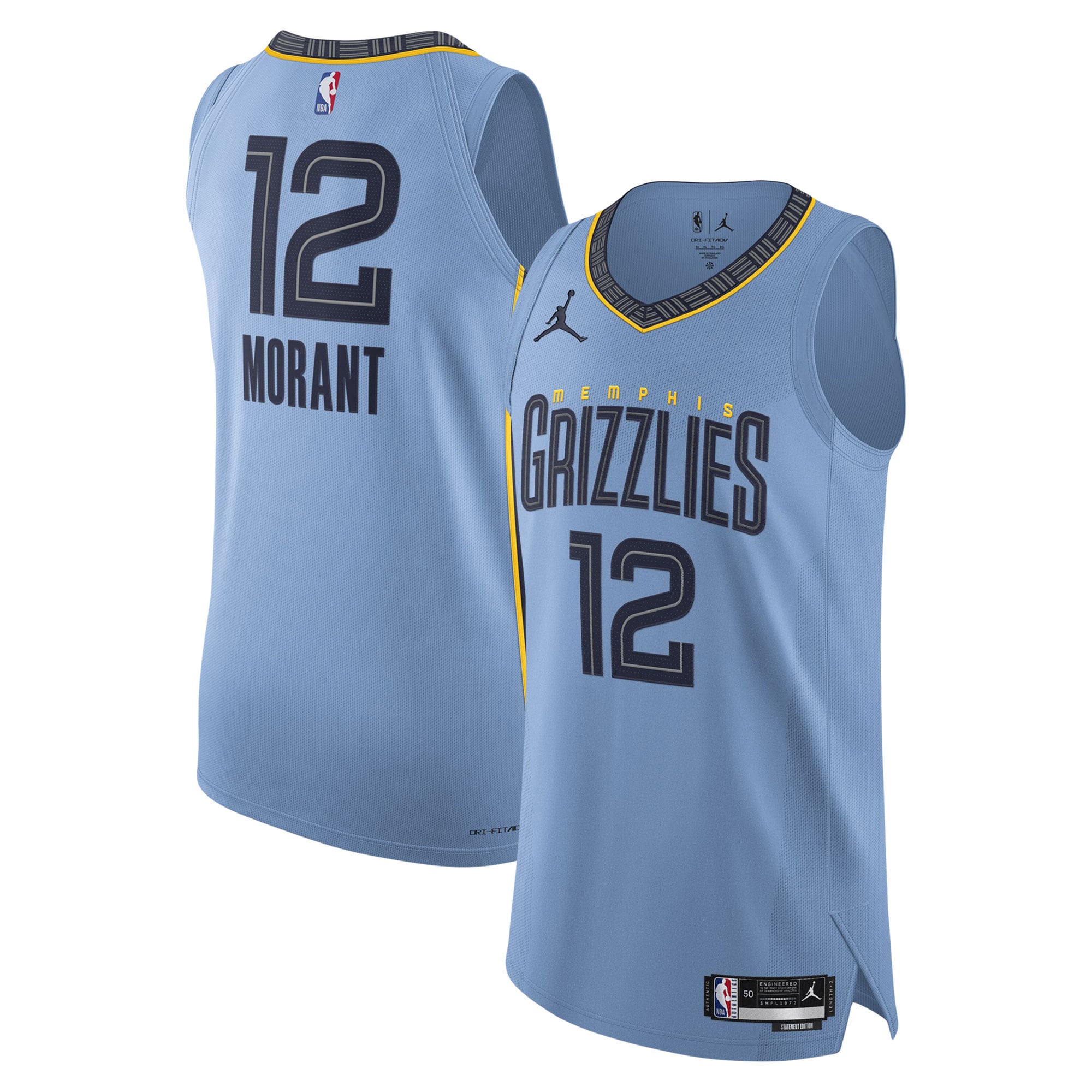 Ja Morant Memphis Grizzlies Jordan Brand Player Jersey - Statement Edition - Light Blue Basketball TJS0141
