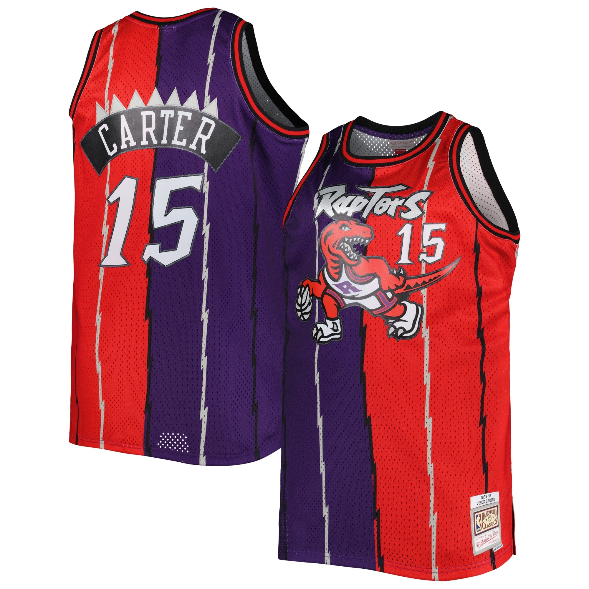 Vince Carter Toronto Raptors M & N Big & Tall Hardwood Classics 1998/99 Split Swingman Jersey - Purple/Red Basketball TJS0172