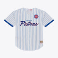 Detroit Pistons M & N Head Coach Pinstripe Mesh Full-Button Baseball Jersey - White Basketball TJS0130