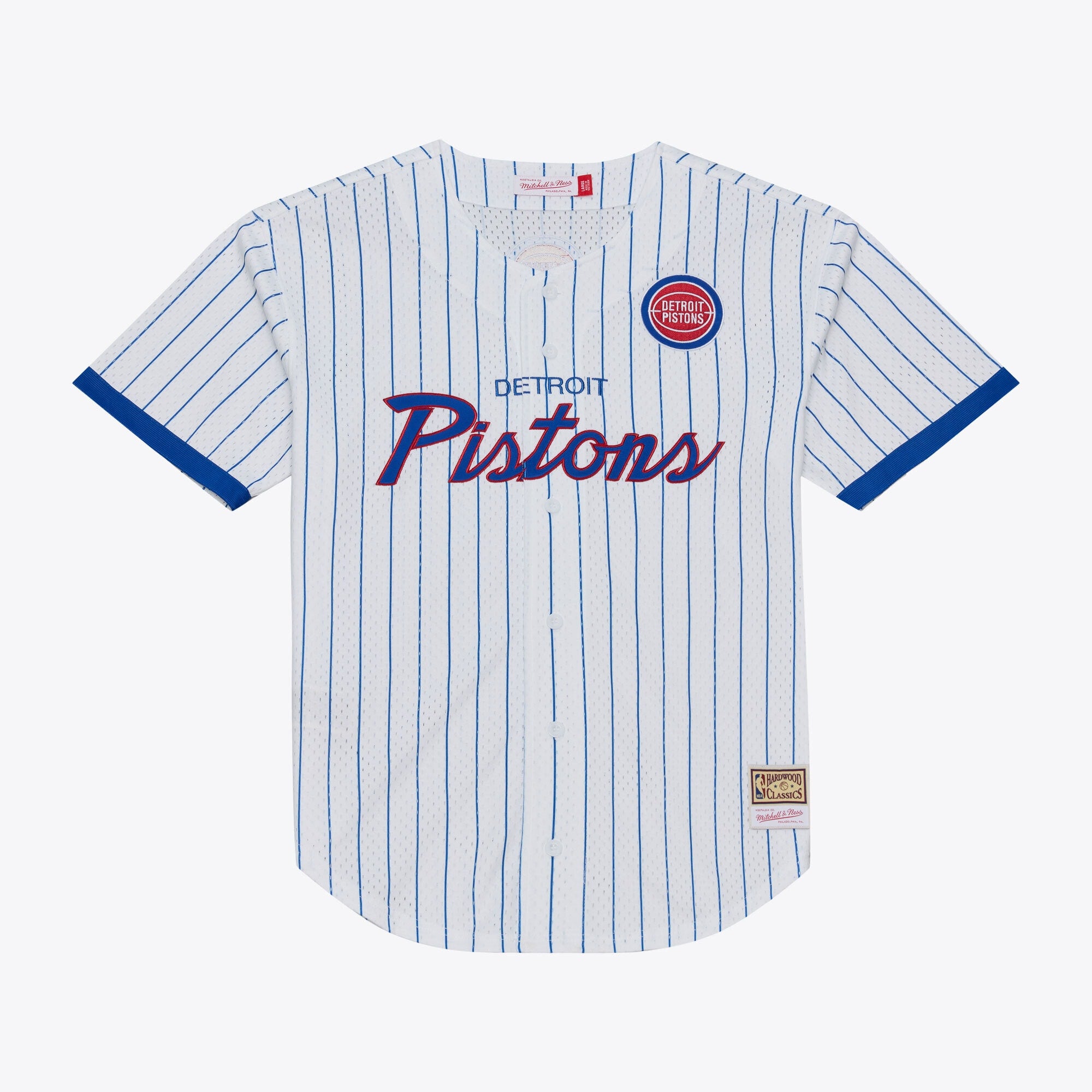 Detroit Pistons M & N Head Coach Pinstripe Mesh Full-Button Baseball Jersey - White Basketball TJS0130