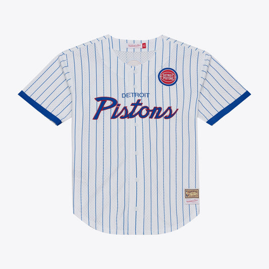 Detroit Pistons M & N Head Coach Pinstripe Mesh Full-Button Baseball Jersey - White Basketball TJS0130