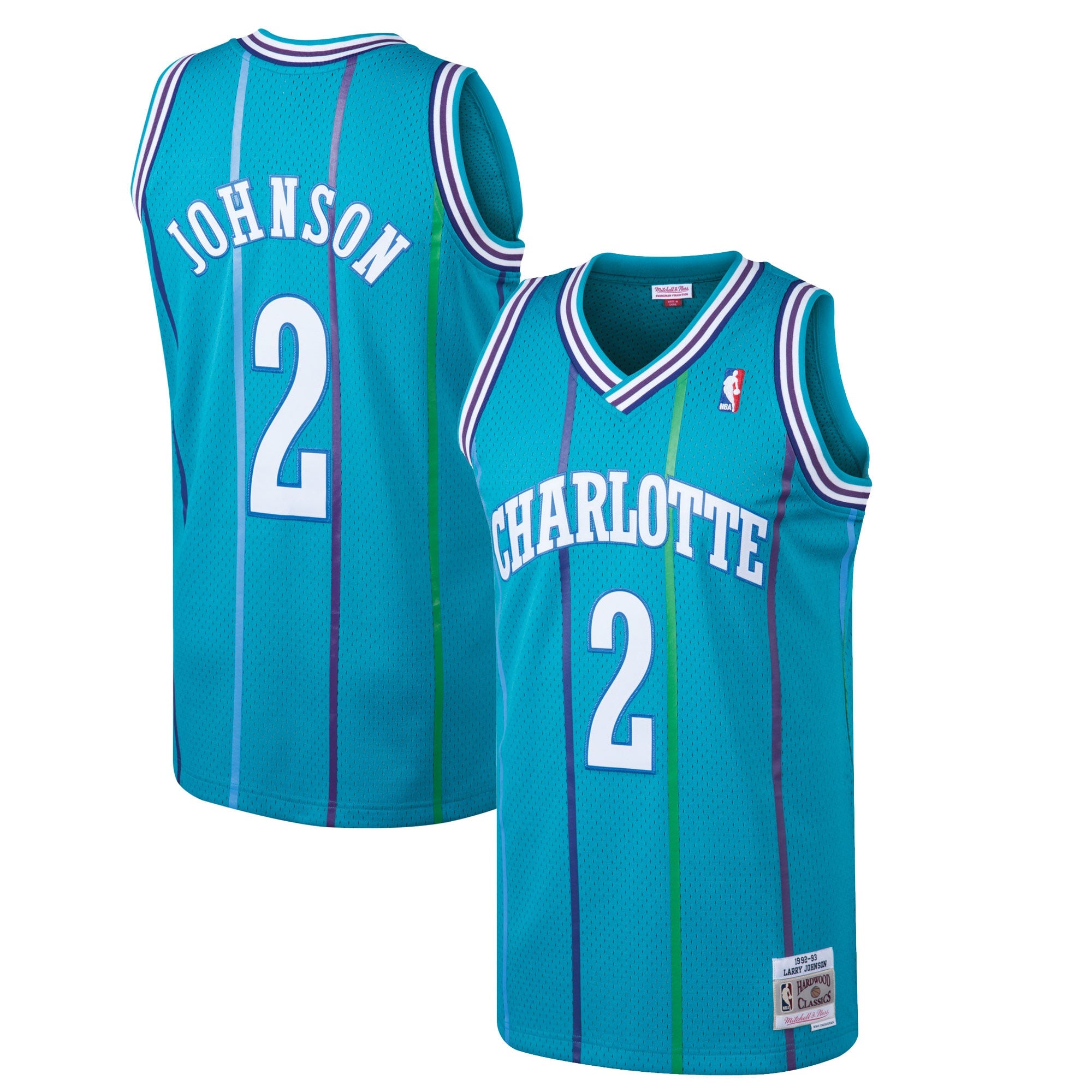 Larry Johnson Charlotte Hornets M & N 1992/93 Hardwood Classics Swingman Jersey - Teal Basketball TJS0053