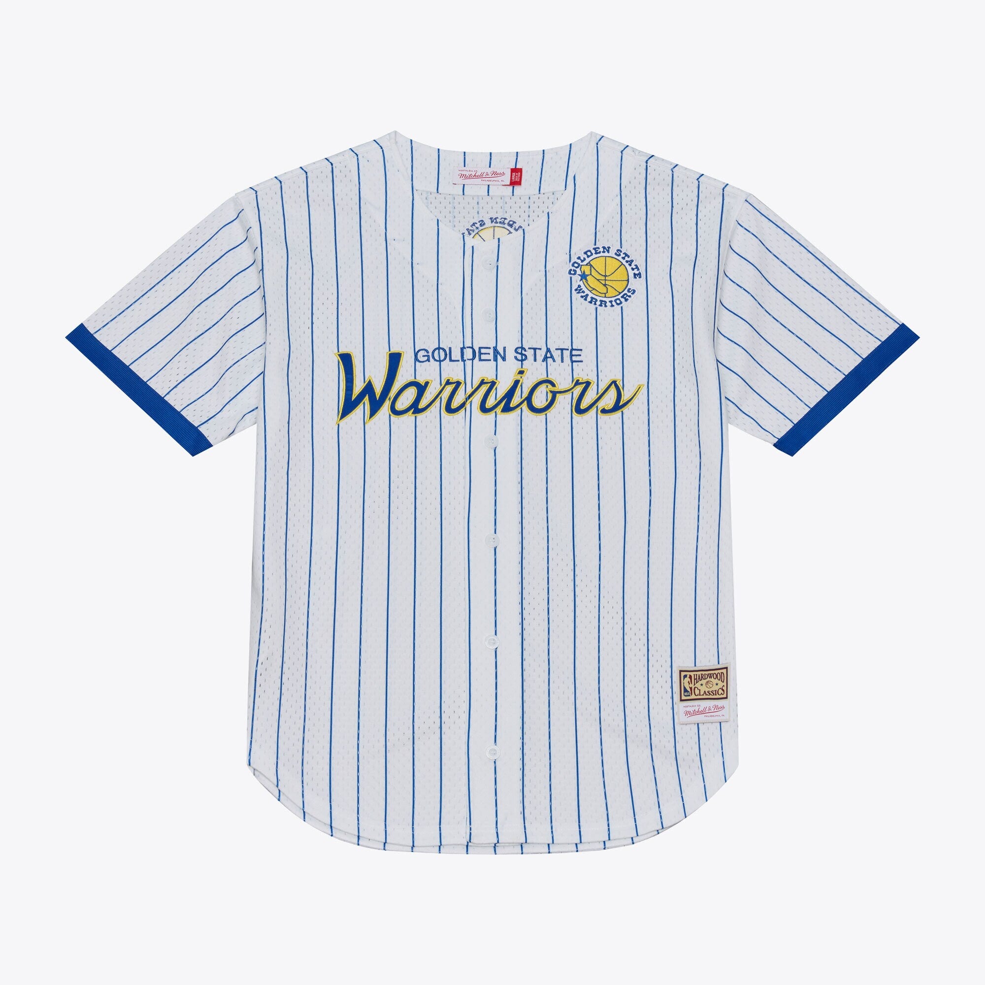 Golden State Warriors M & N Head Coach Pinstripe Mesh Full-Button Baseball Jersey - White Basketball TJS0061