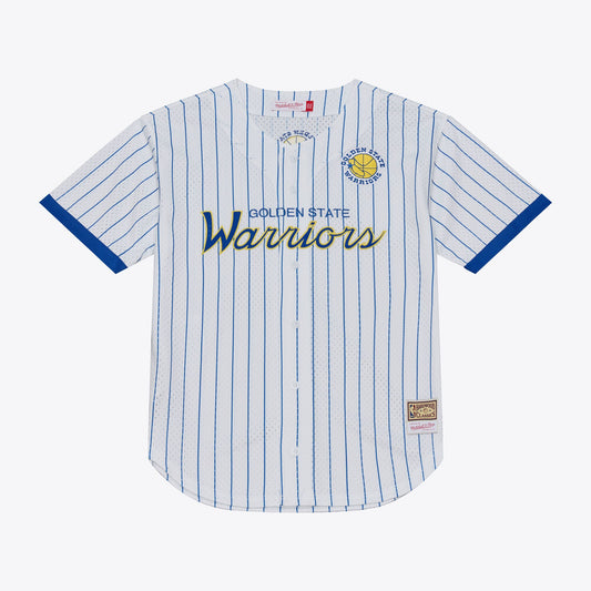 Golden State Warriors M & N Head Coach Pinstripe Mesh Full-Button Baseball Jersey - White Basketball TJS0061