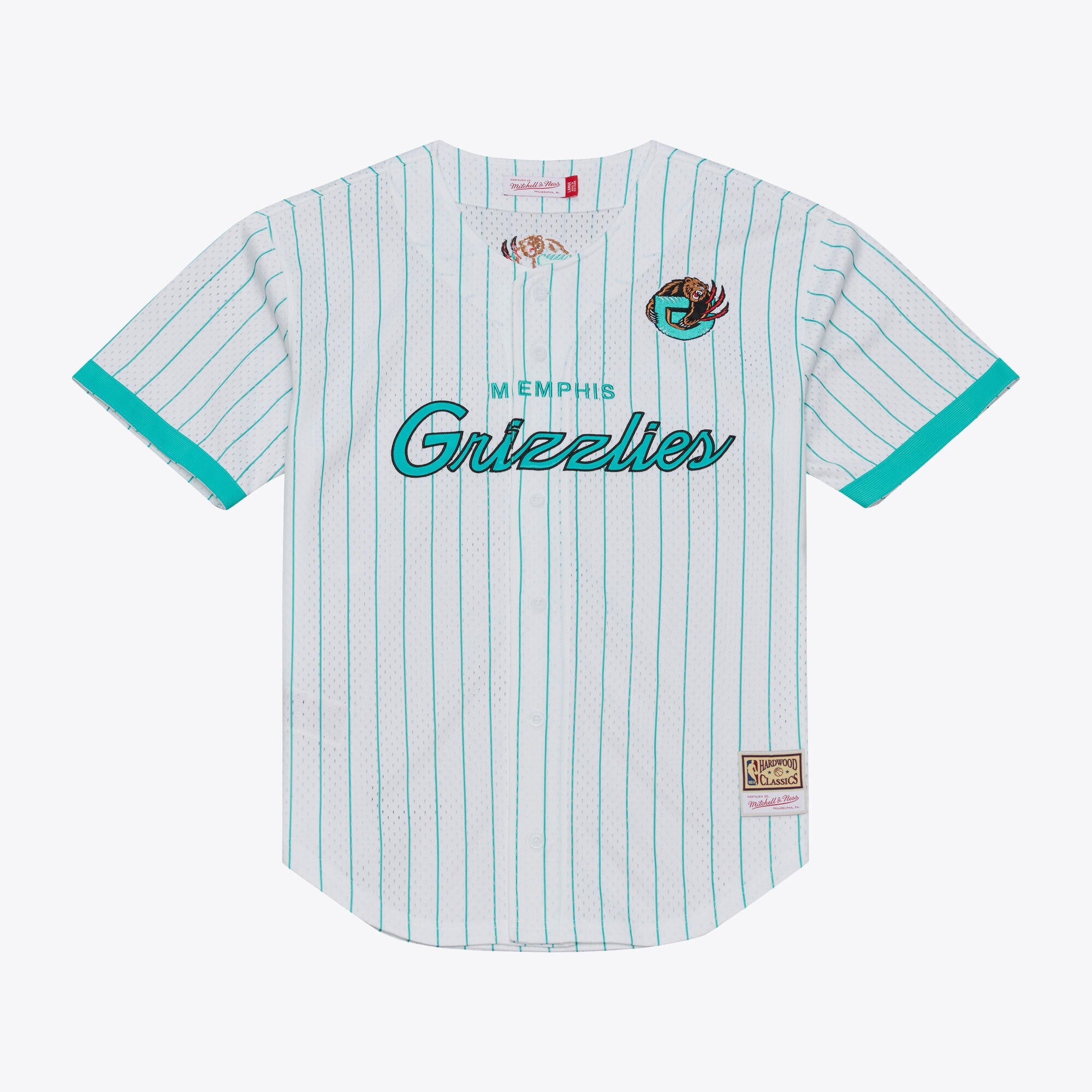 Memphis Grizzlies M & N Head Coach Pinstripe Mesh Full-Button Baseball Jersey - White Basketball TJS0132