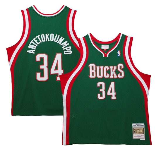 Giannis Antetokounmpo Milwaukee Bucks M & N 2013/14 Hardwood Classics Swingman Jersey - Hunter Green Basketball TJS0443