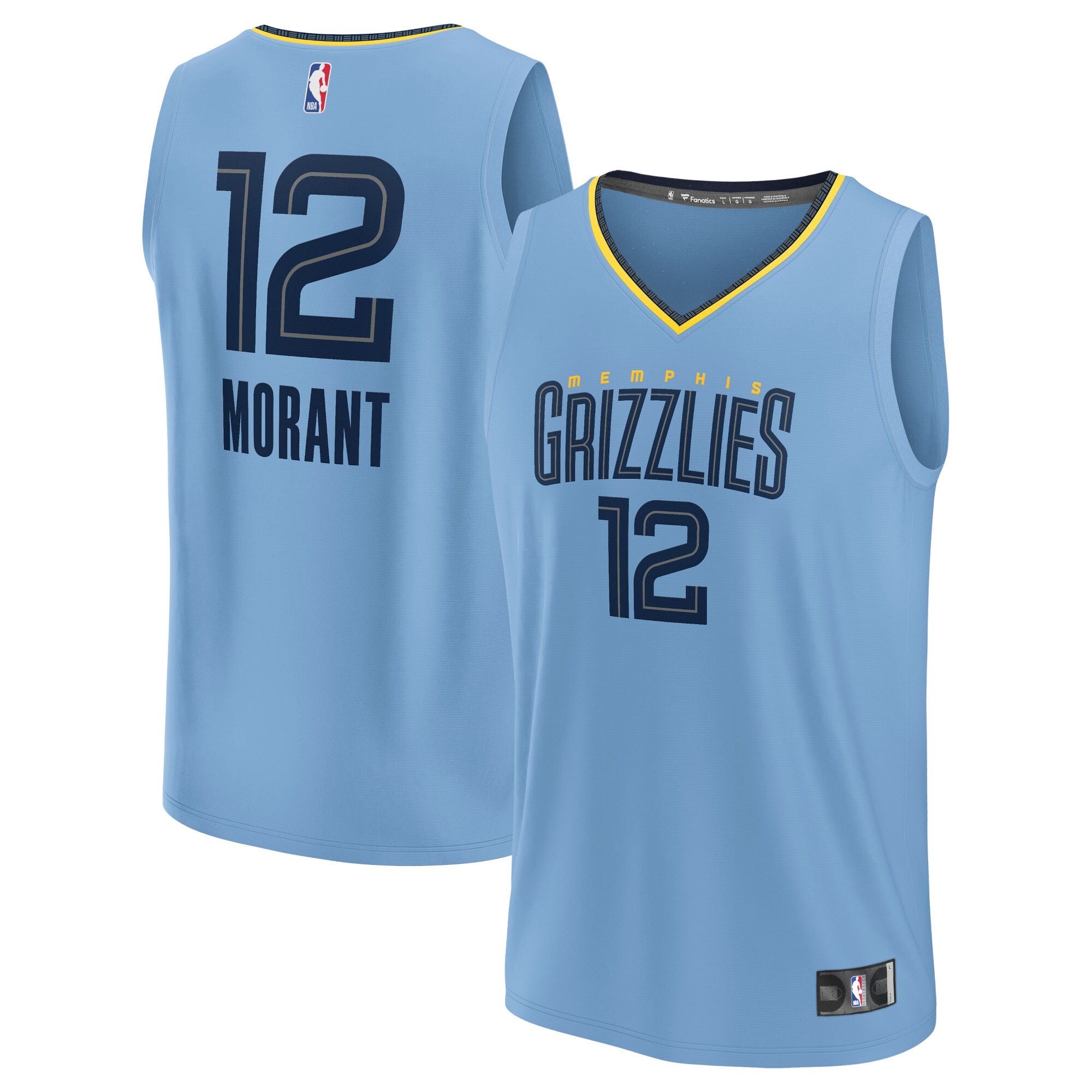 Ja Morant Memphis Grizzlies Fast Break Replica Player Jersey - Statement Edition - Light Blue Basketball TJS0374