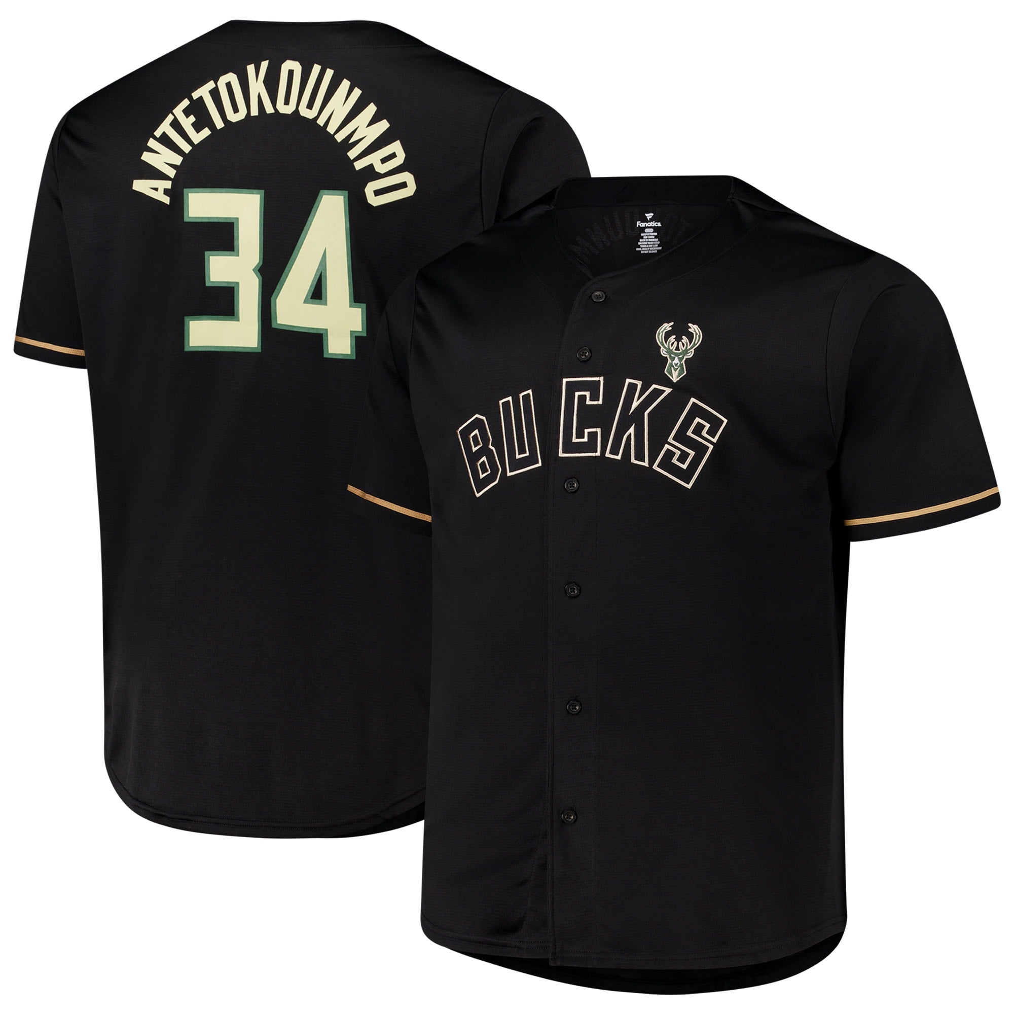 Giannis Antetokounmpo Milwaukee Bucks Profile Big & Tall Name & Number Button-Up Jersey - Black Basketball TJS0392