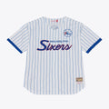 Philadelphia 76ers M & N Head Coach Pinstripe Mesh Full-Button Baseball Jersey - White Basketball TJS0438