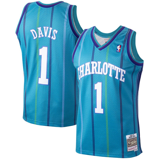Baron Davis Charlotte Hornets M & N 1999/00 Hardwood Classics Swingman Jersey - Teal Basketball TJS0462