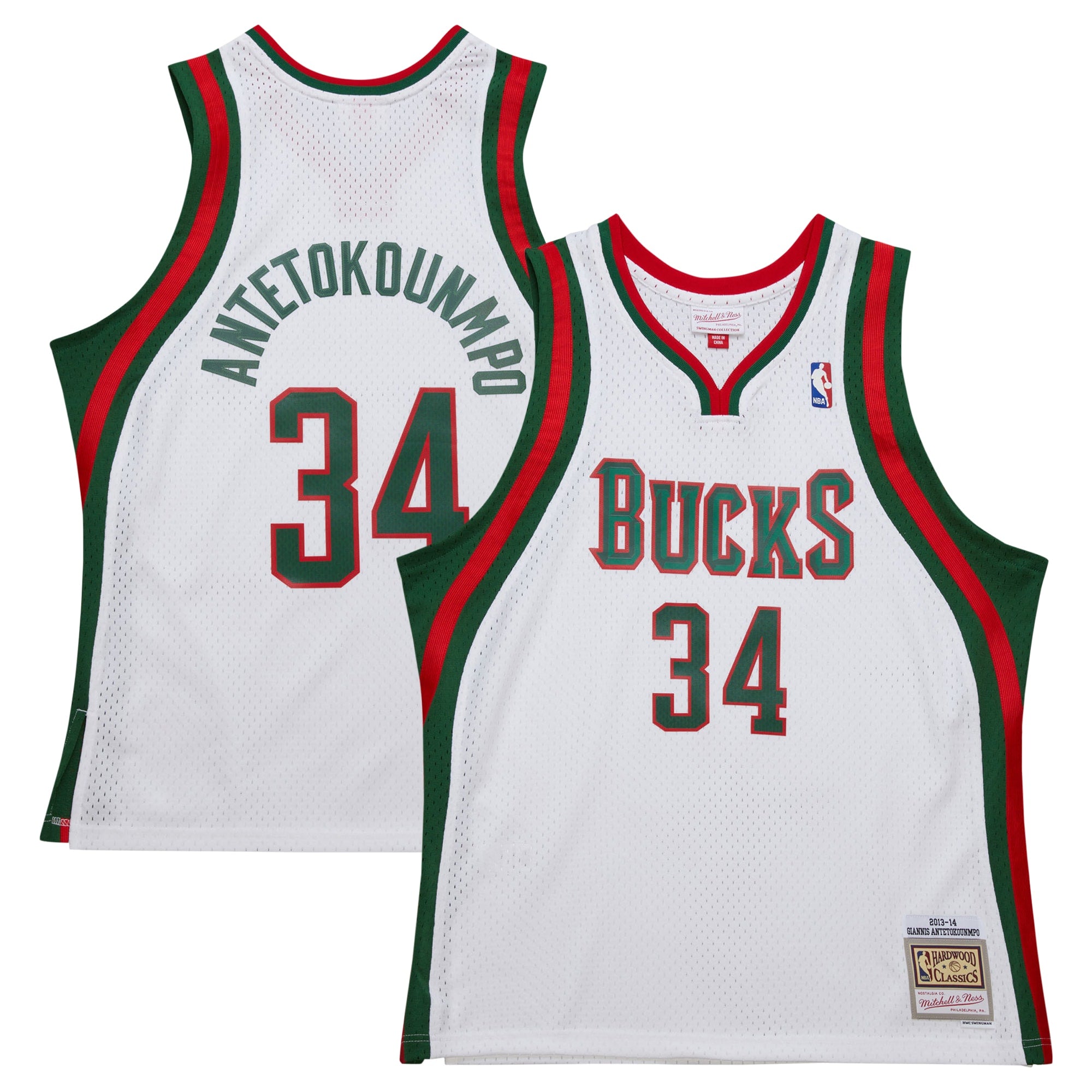 Giannis Antetokounmpo Milwaukee Bucks M & N 2013/14 Hardwood Classics Swingman Jersey - White Basketball TJS0560