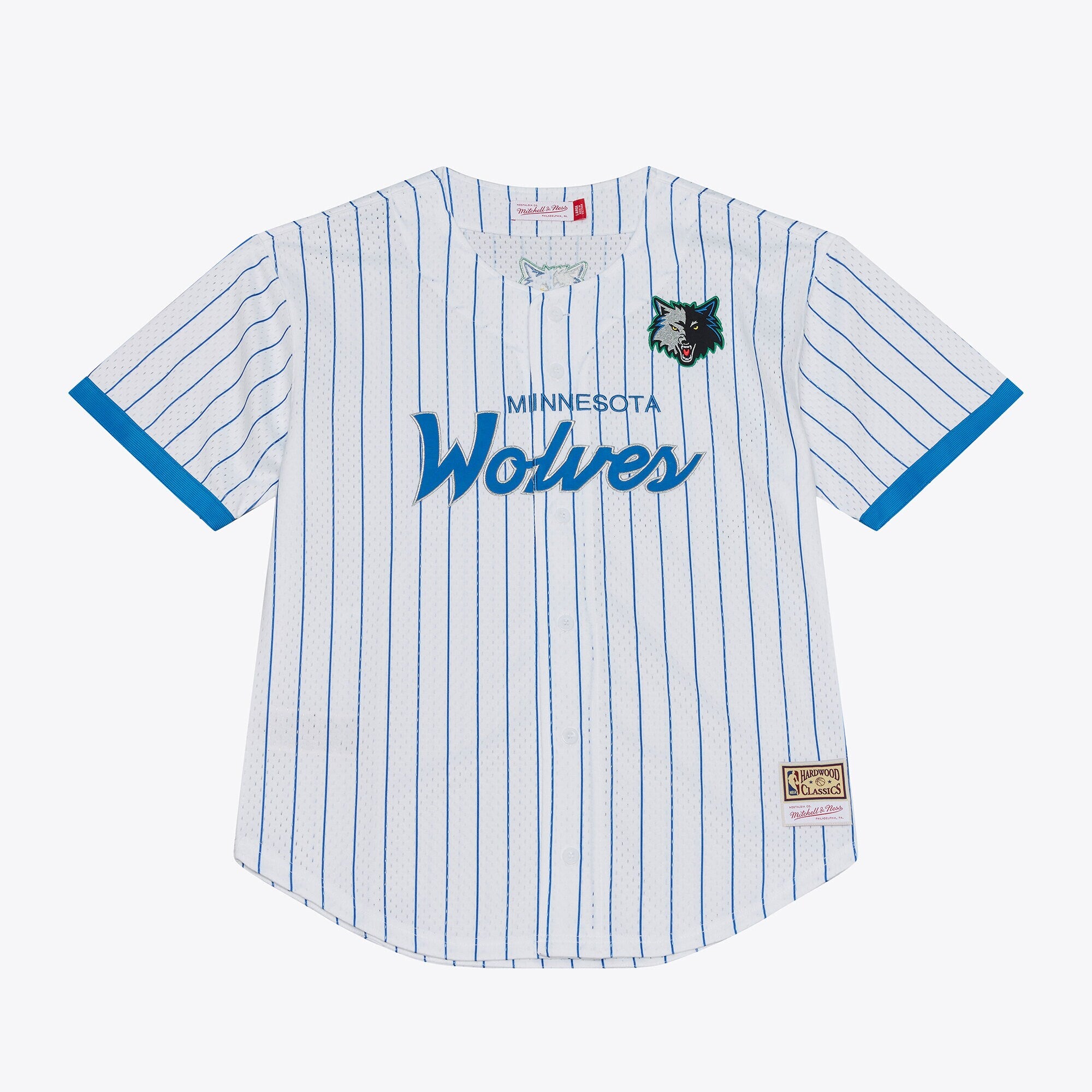 Minnesota Timberwolves M & N Head Coach Pinstripe Mesh Full-Button Baseball Jersey - White Basketball TJS0619