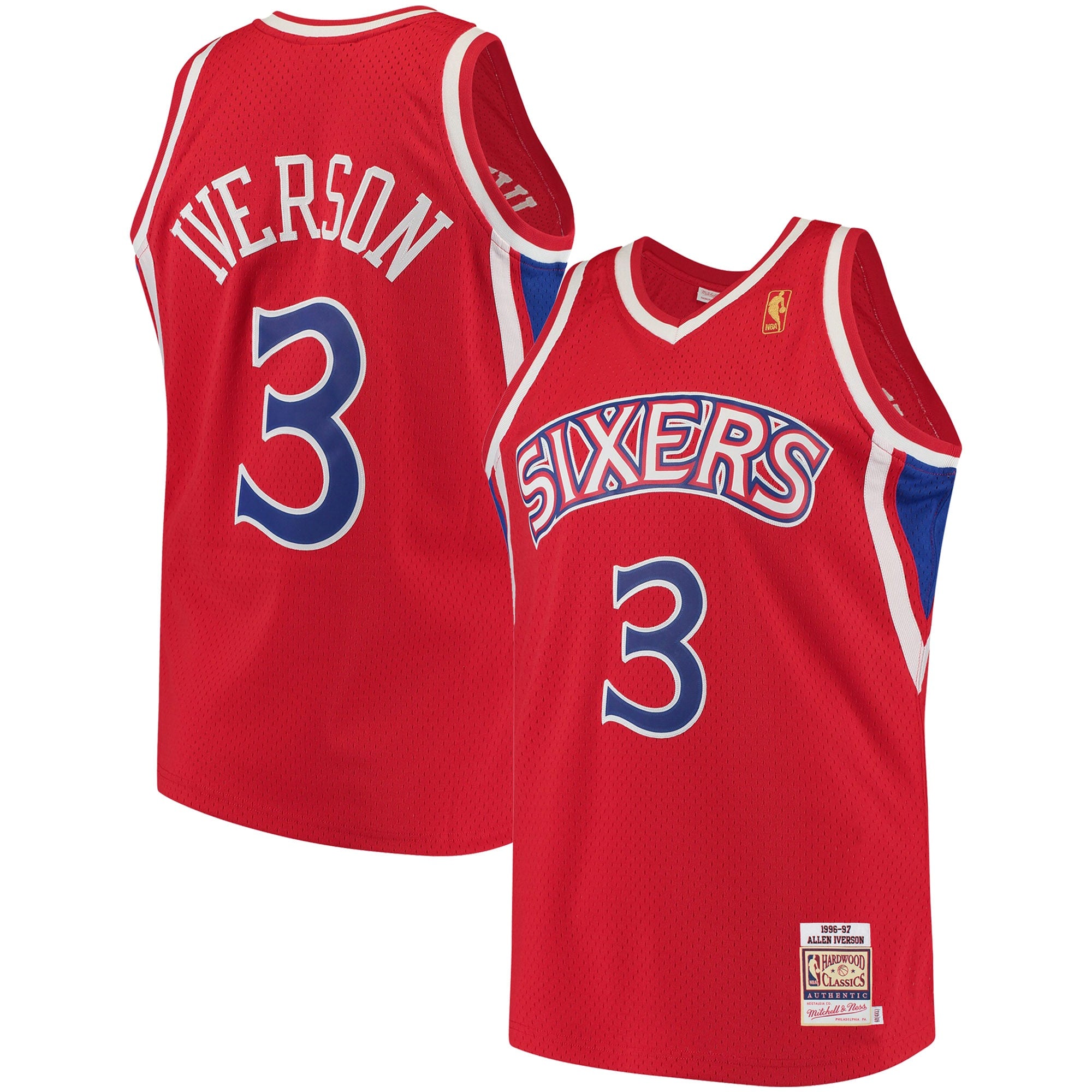 Allen Iverson Philadelphia 76ers M & N 1996/97 Hardwood Classics Jersey - Red Basketball TJS0646