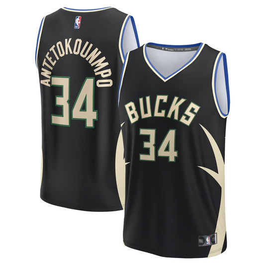 Giannis Antetokounmpo Milwaukee Bucks Fast Break Replica Player Jersey - Statement Edition - Black Basketball TJS0842