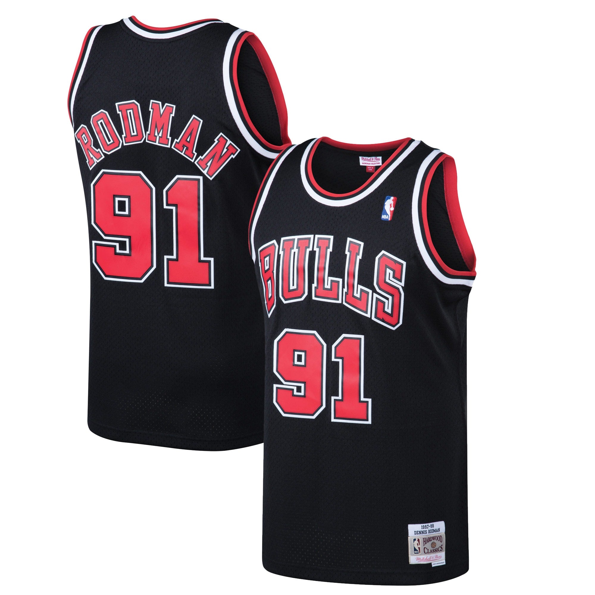 Dennis Rodman Chicago Bulls M & N 1997/98 Hardwood Classics Swingman Jersey - Black Basketball TJS0985