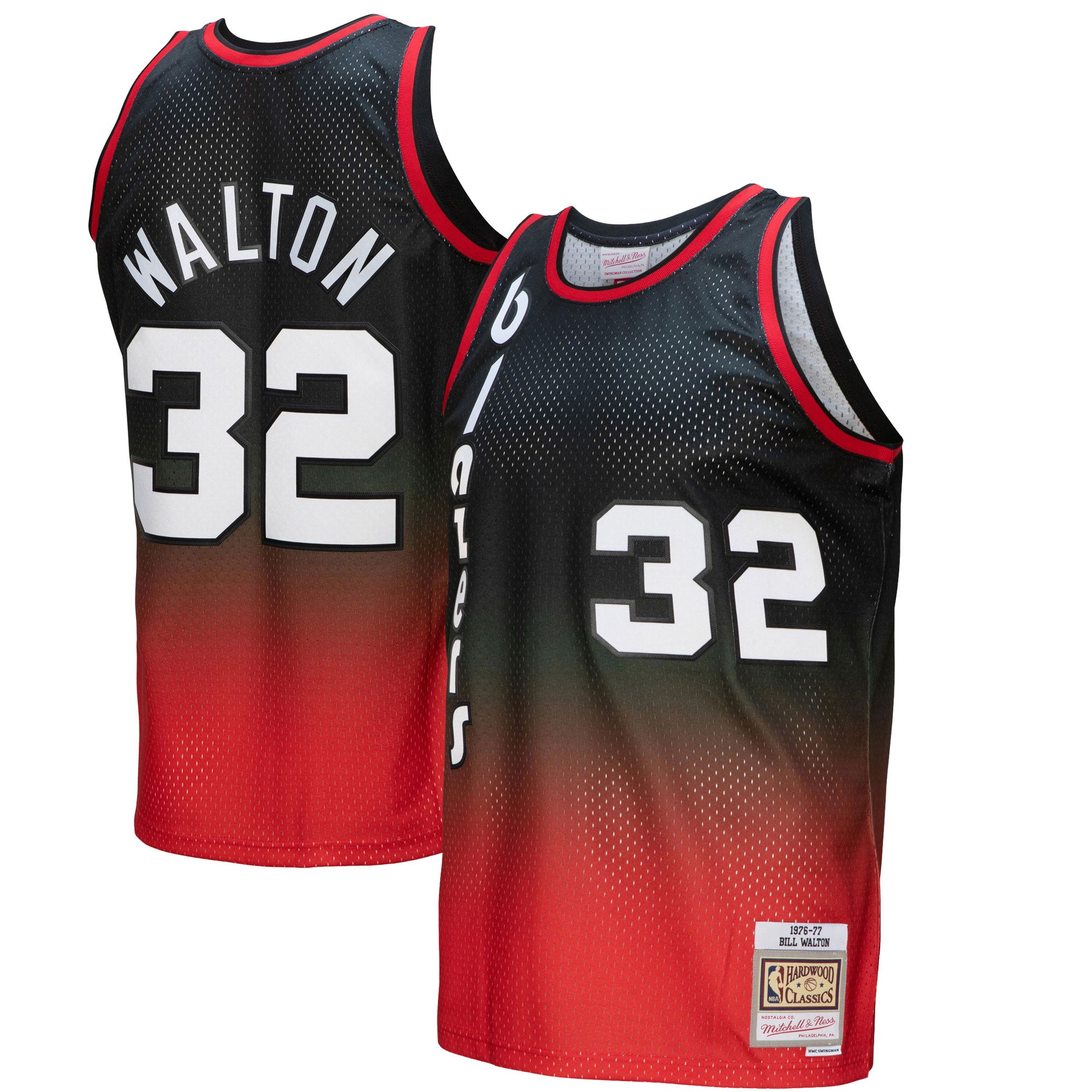 Bill Walton Portland Trail Blazers M & N 1976/77 Hardwood Classics Fadeaway Swingman Player Jersey - Red/Black Basketball TJS1027