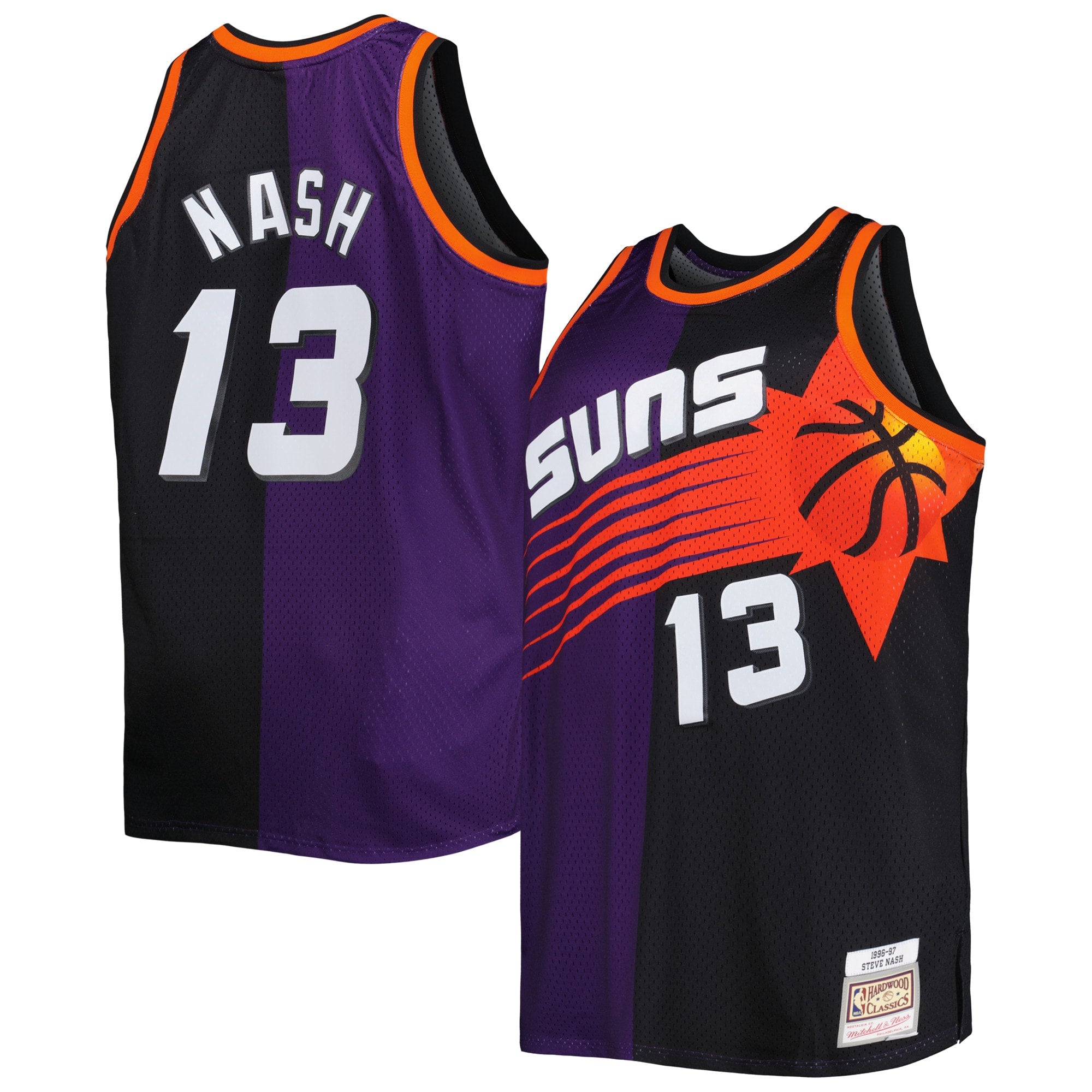 Steve Nash Phoenix Suns M & N Big & Tall Hardwood Classics 1996/97 Split Swingman Jersey - Purple/Black Basketball TJS0978