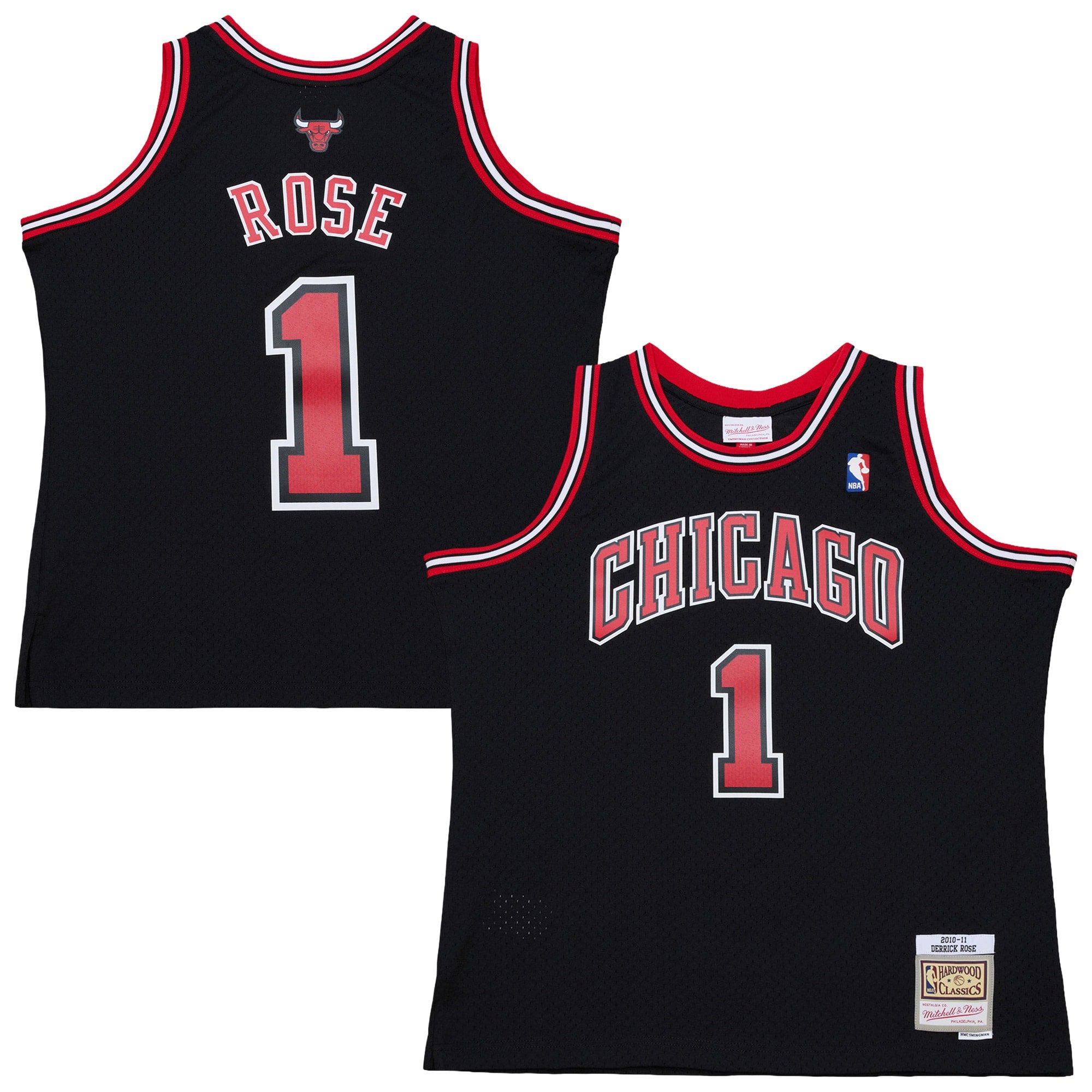 Derrick Rose Chicago Bulls M & N Big & Tall 2010/11 Swingman Jersey - Black Basketball TJS0628