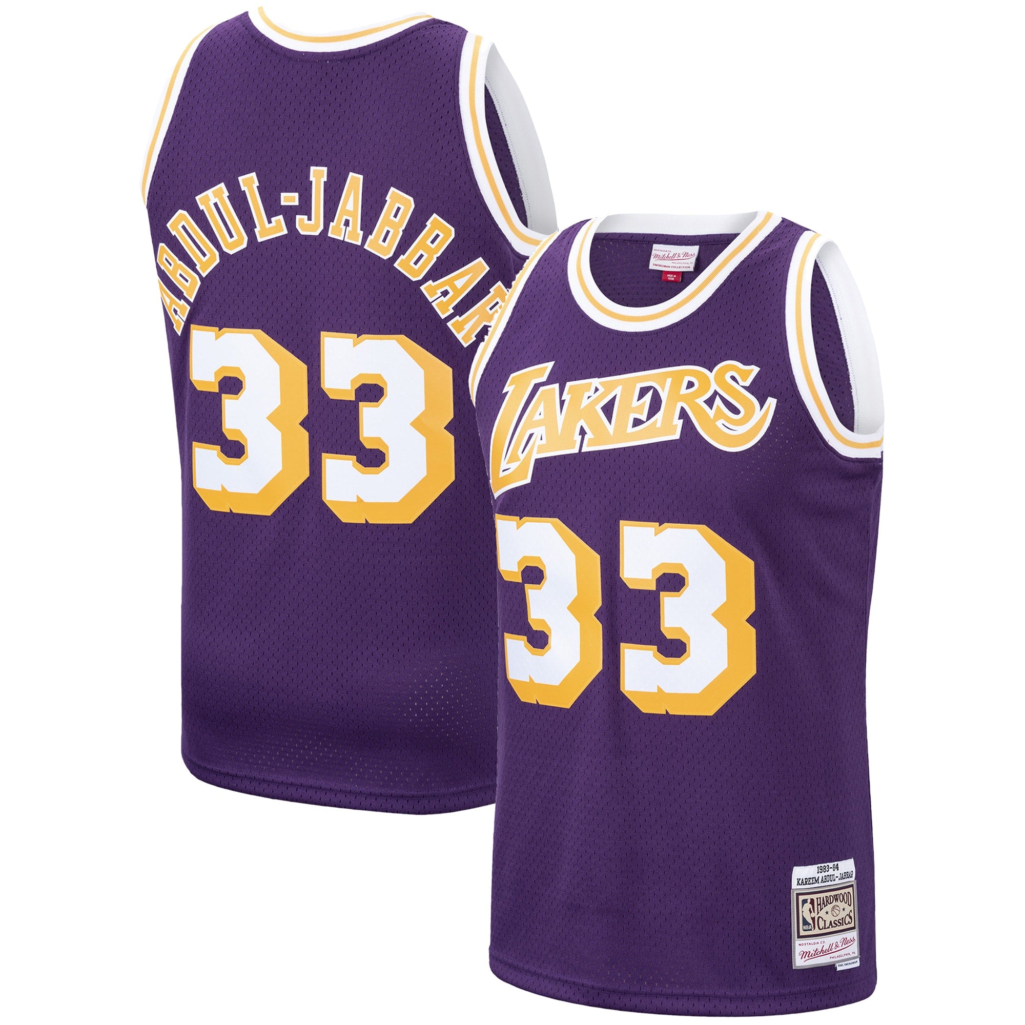 Kareem Abdul-Jabbar Los Angeles Lakers M & N Hardwood Classics Swingman Jersey - Purple Basketball TJS0591