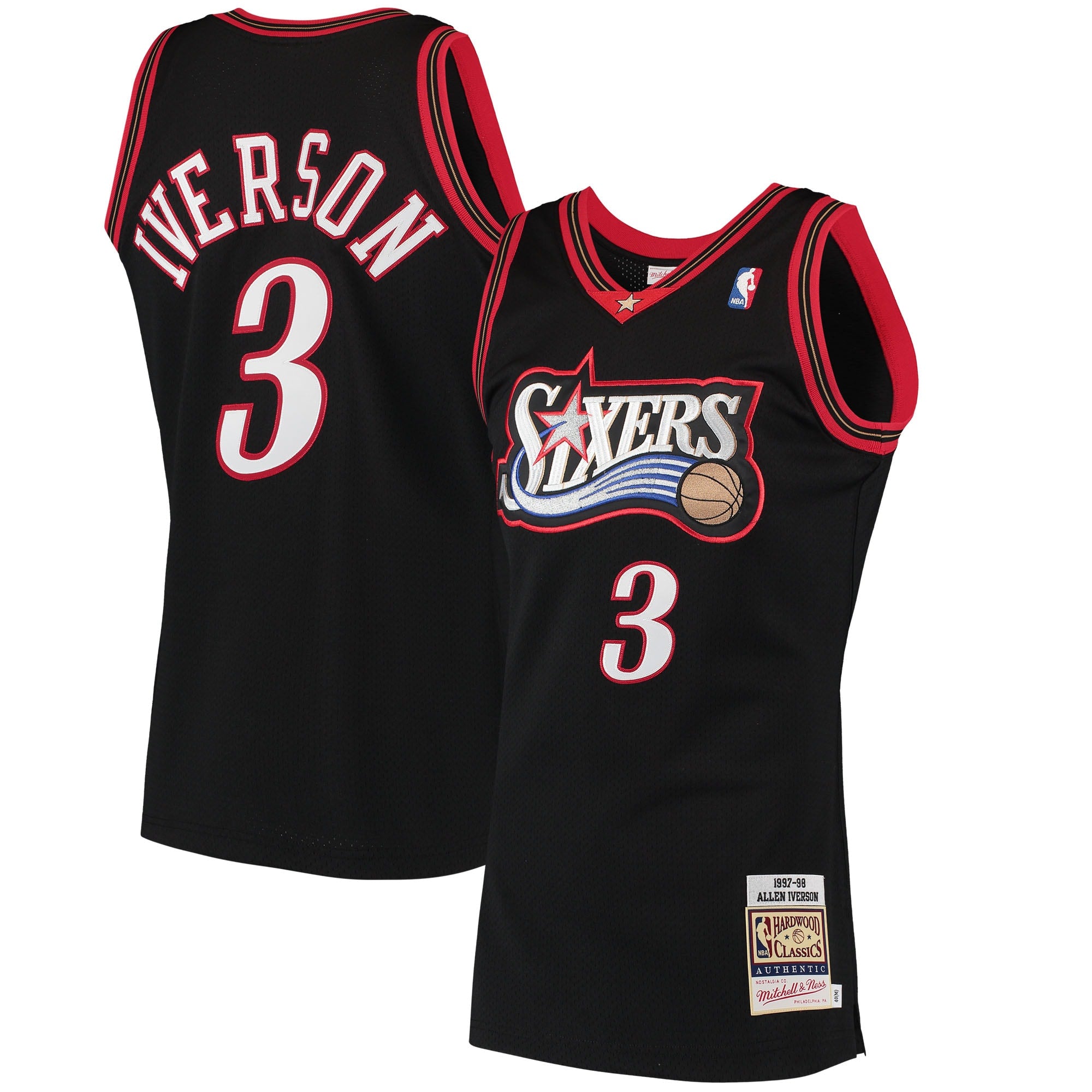 Allen Iverson Philadelphia 76ers M & N 1997/98 Hardwood Classics Jersey - Black Basketball TJS0811