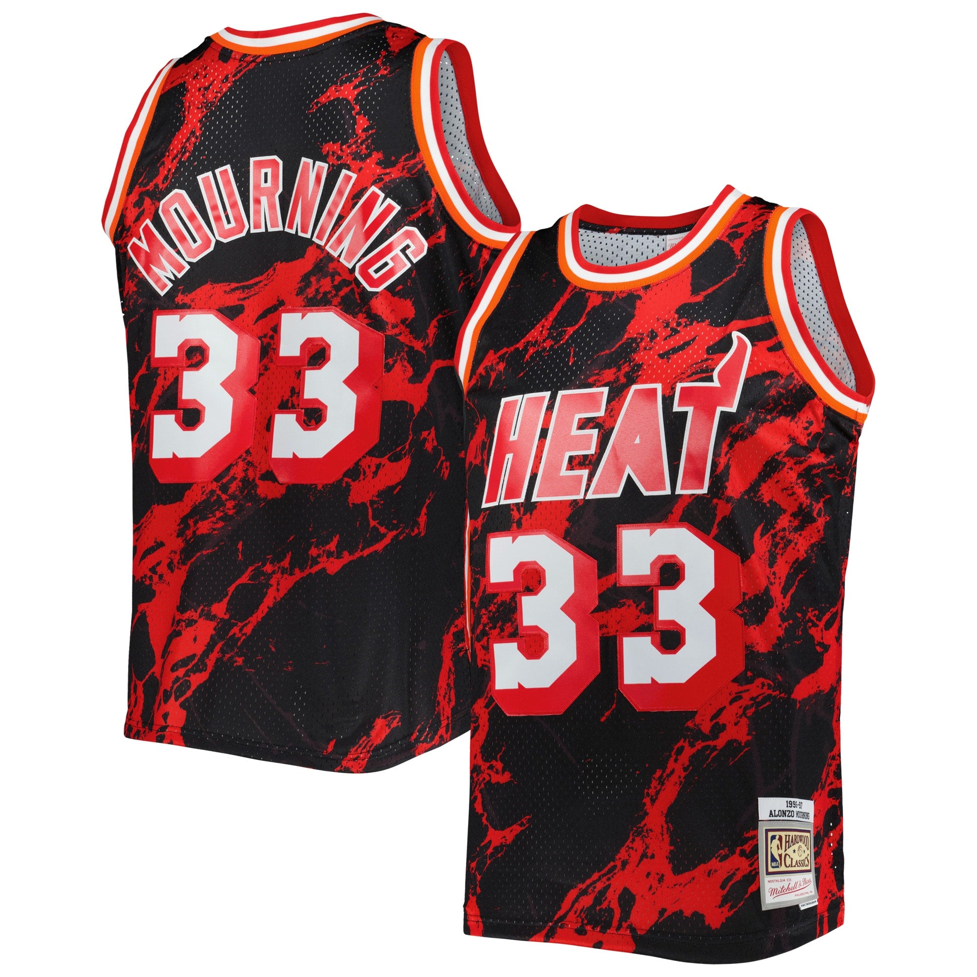 Alonzo Mourning Miami Heat M & N 1996/97 Hardwood Classics Marble Swingman Jersey - Black Basketball TJS0880