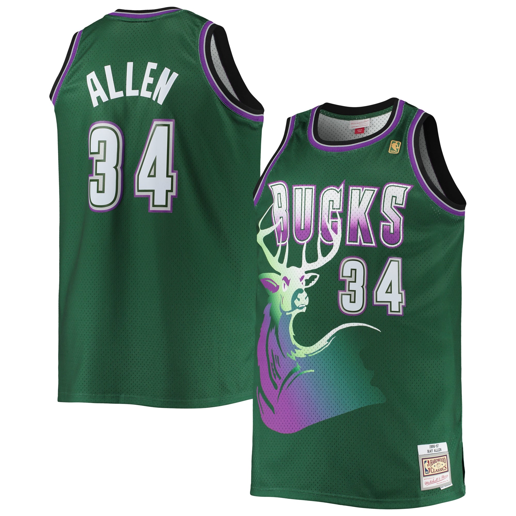 Ray Allen Milwaukee Bucks M & N Big & Tall 1996/97 Hardwood Classics Swingman Jersey - Hunter Green Basketball TJS1093