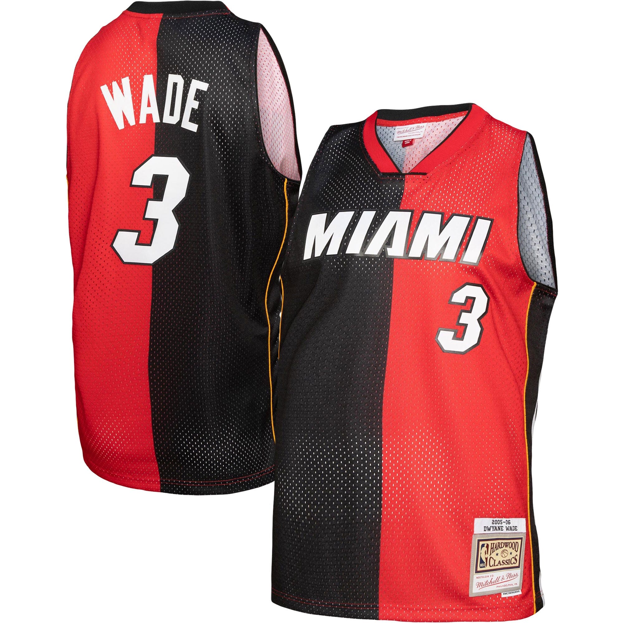 Dwyane Wade Miami Heat M & N Big & Tall Hardwood Classics 2005/06 Split Swingman Jersey - Black/Red Basketball TJS1036