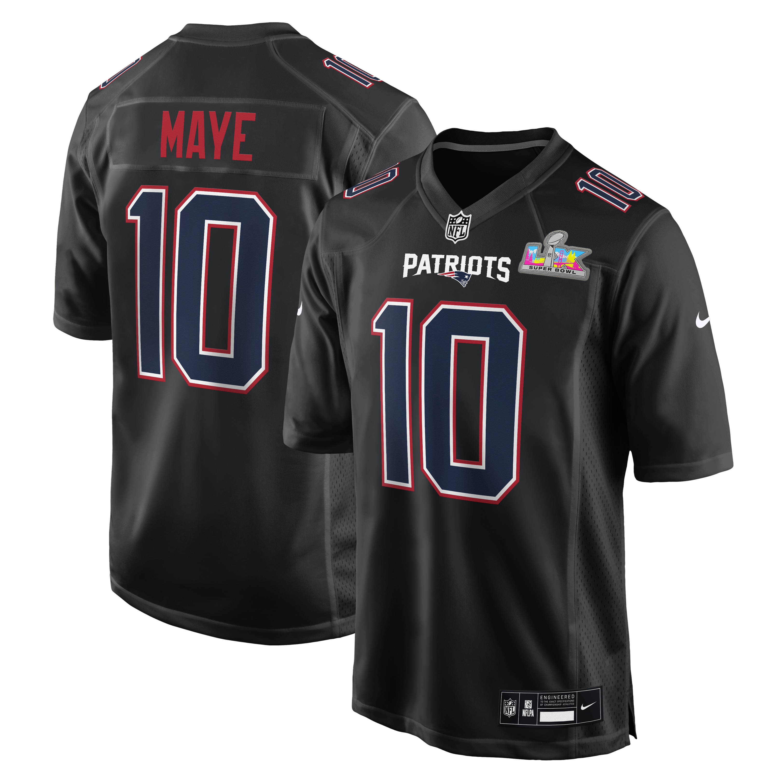 Drake Maye New England Patriots Super Bowl LX Patch Carbon Fashion Game Jersey - Black | Stitched Football Jersey TJS0002