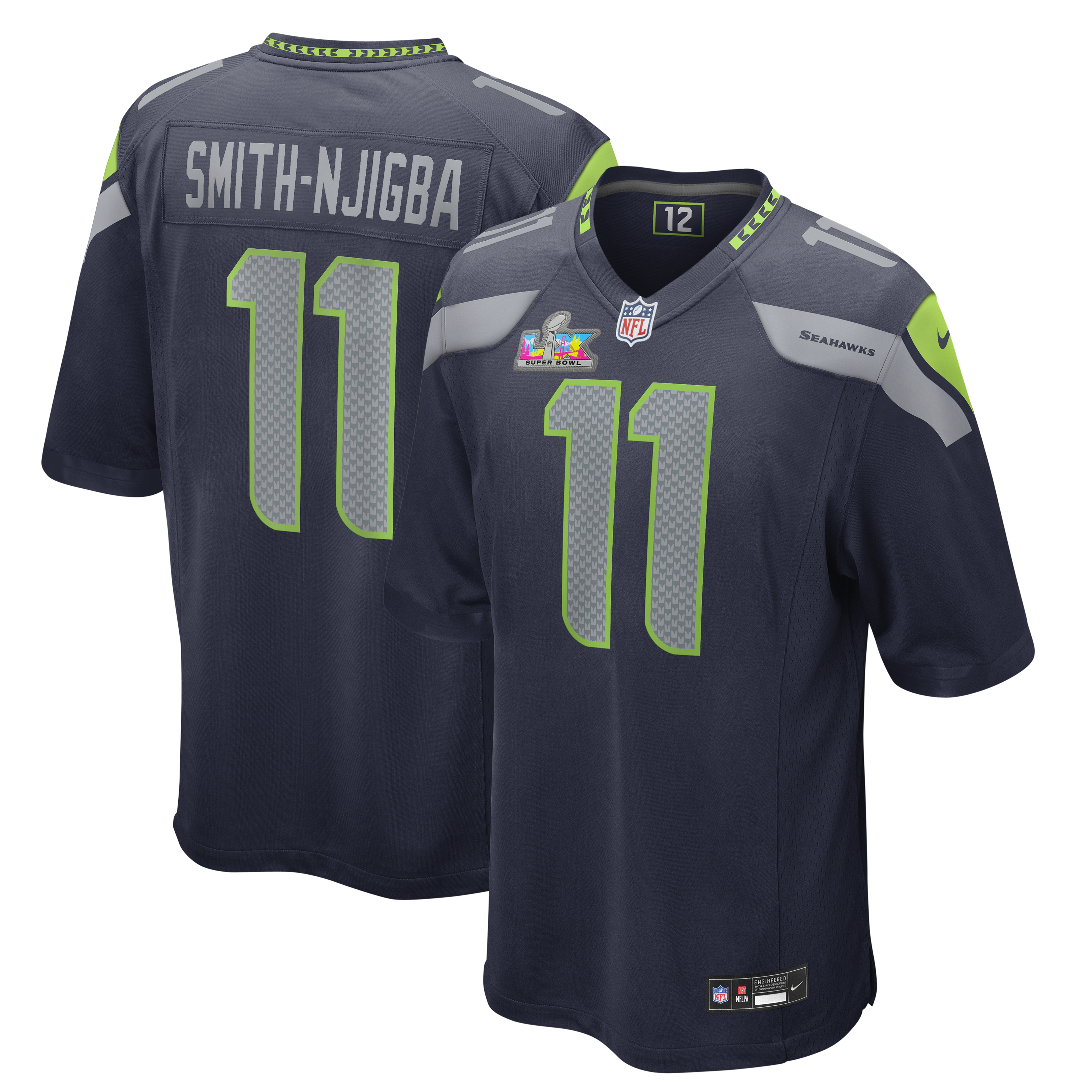 Jaxon Smith-Njigba Seattle Seahawks Super Bowl LX Patch Game Jersey - College Navy | Stitched Football Jersey TJS0001