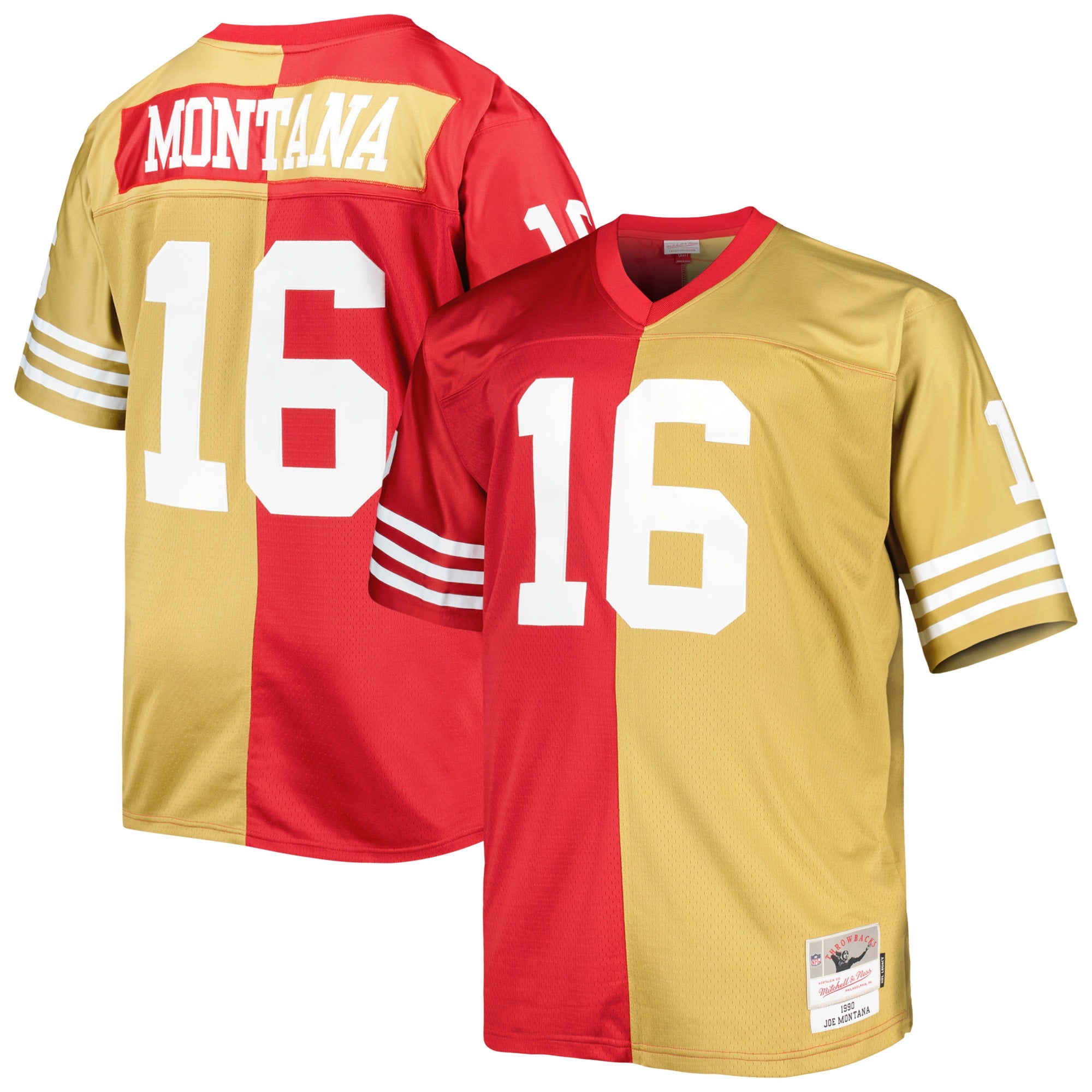 Joe Montana San Francisco 49ers M & N Big & Tall Split Legacy Retired Player Replica Jersey - Scarlet/Gold | Stitched Football Jersey TJS0261