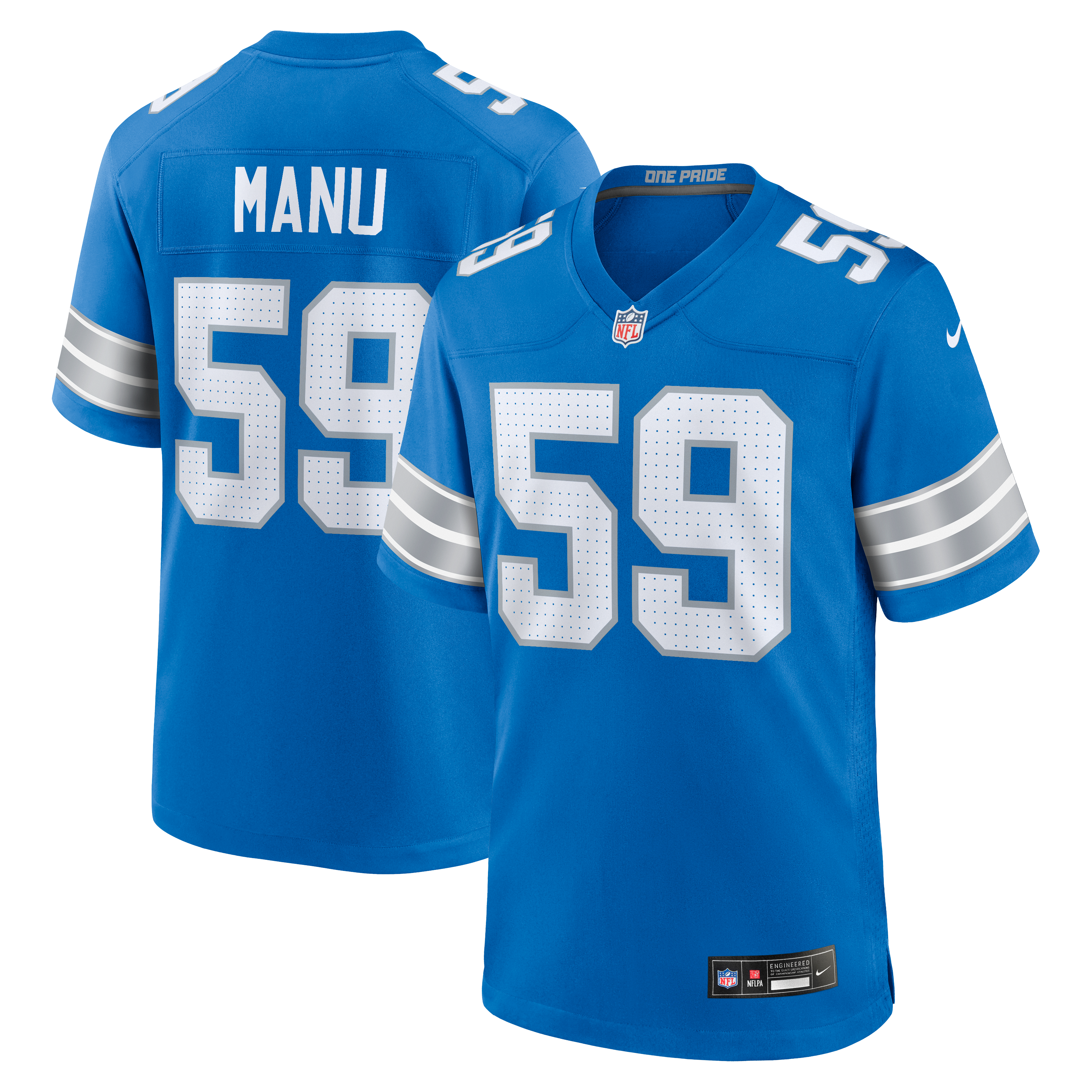 Giovanni Manu Detroit Lions Team Game Jersey - Blue | Stitched Football Jersey TJS0296