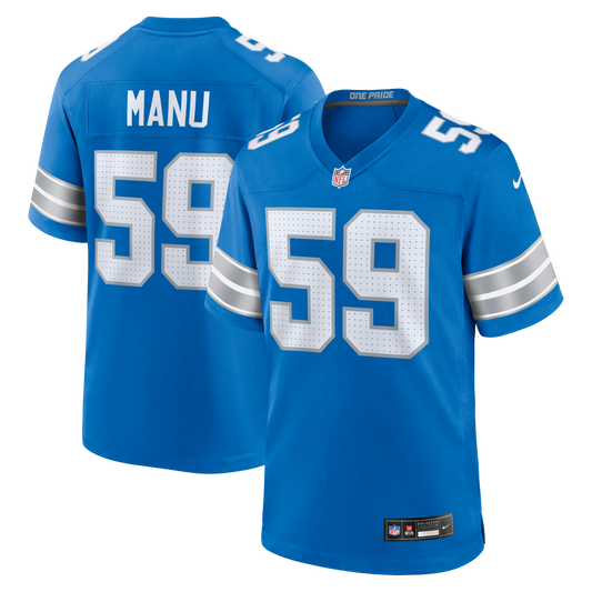 Giovanni Manu Detroit Lions Team Game Jersey - Blue | Stitched Football Jersey TJS0296